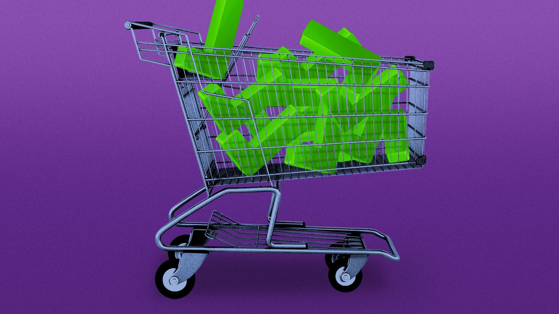 Illustration of a shopping cart full of giant check marks