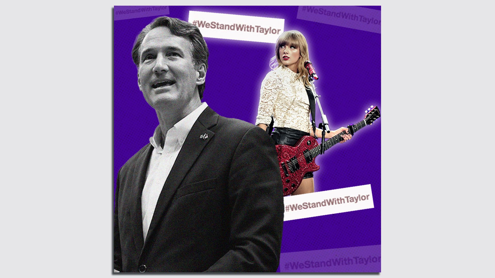 An illustration shows Virginia gubernatorial candidate Glenn Youngkin and musician Taylor Swift.