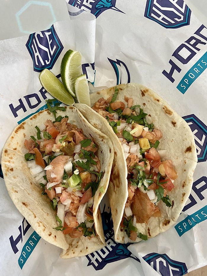 Street tacos: choice of chicken or barbacoa with cilantro, onion and lime. Chicken street taco pictured here. Photo: Ashley Mahoney/Axios 