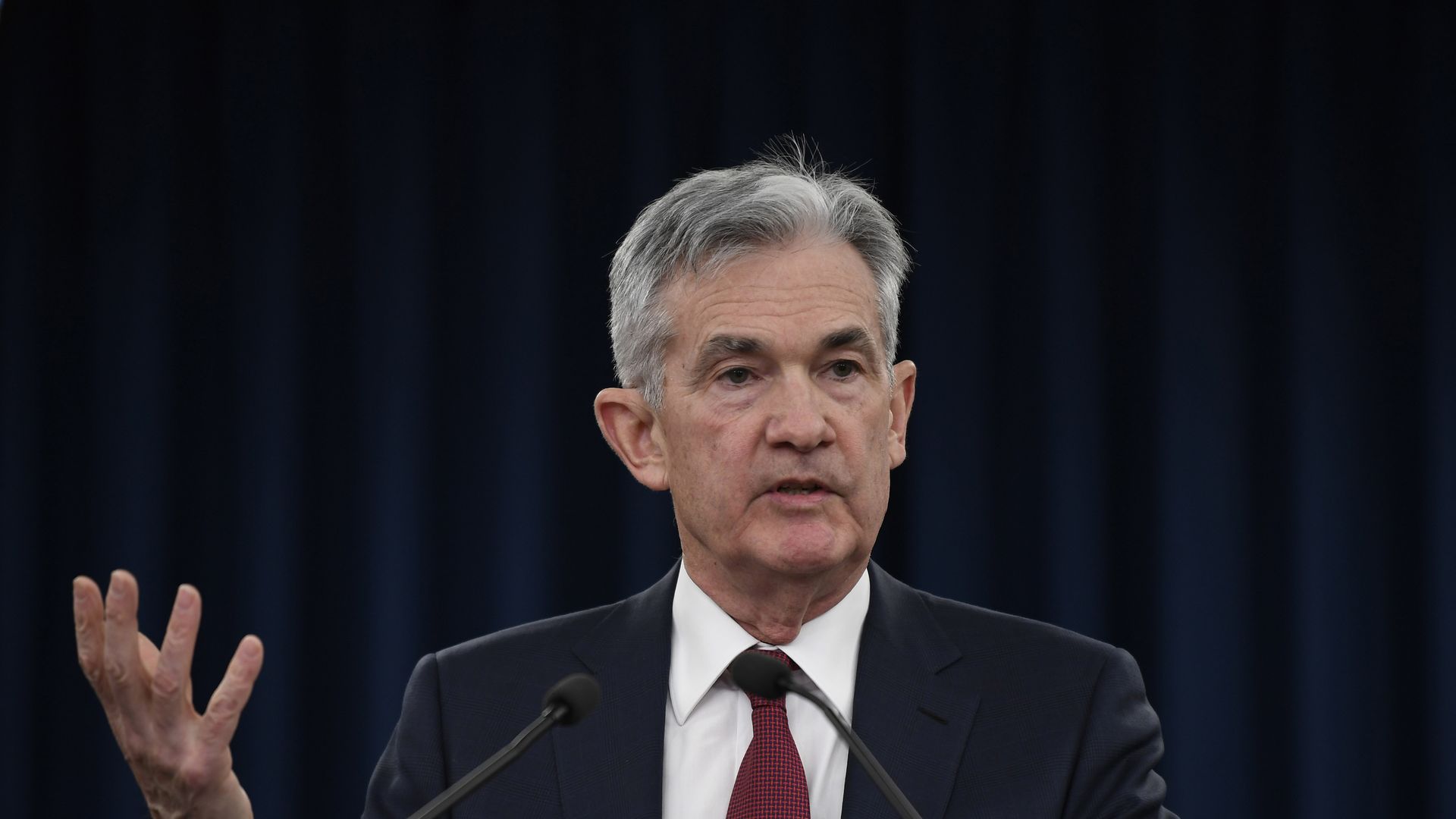 Jerome Powell speaks during a press conference 