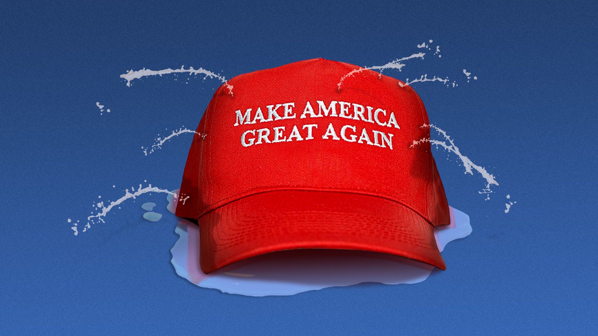 Illustration of a MAGA hat springing leaks