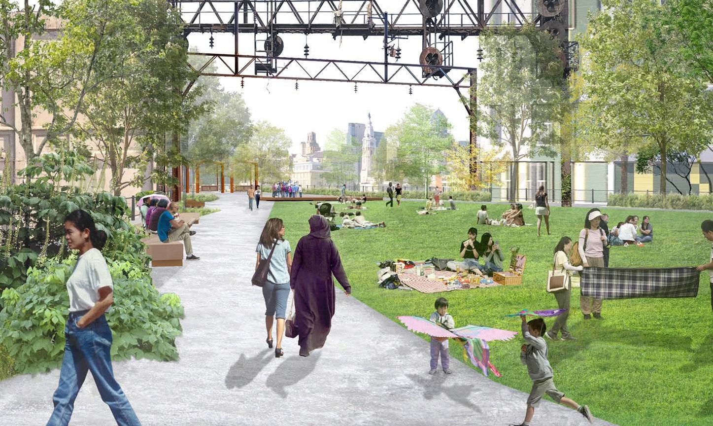 A rendering of an elevated park in Philadelphia