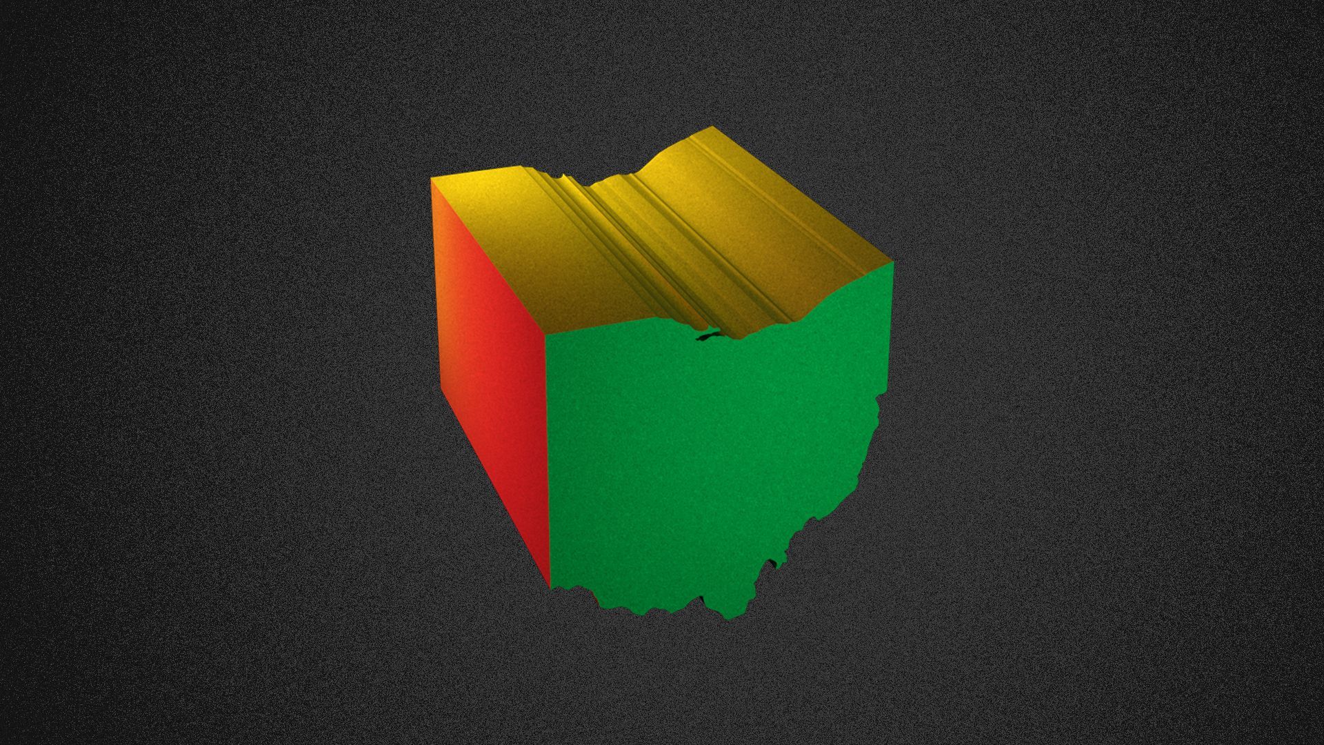 Illustration of the state of Ohio lit by red, green and yellow lights.