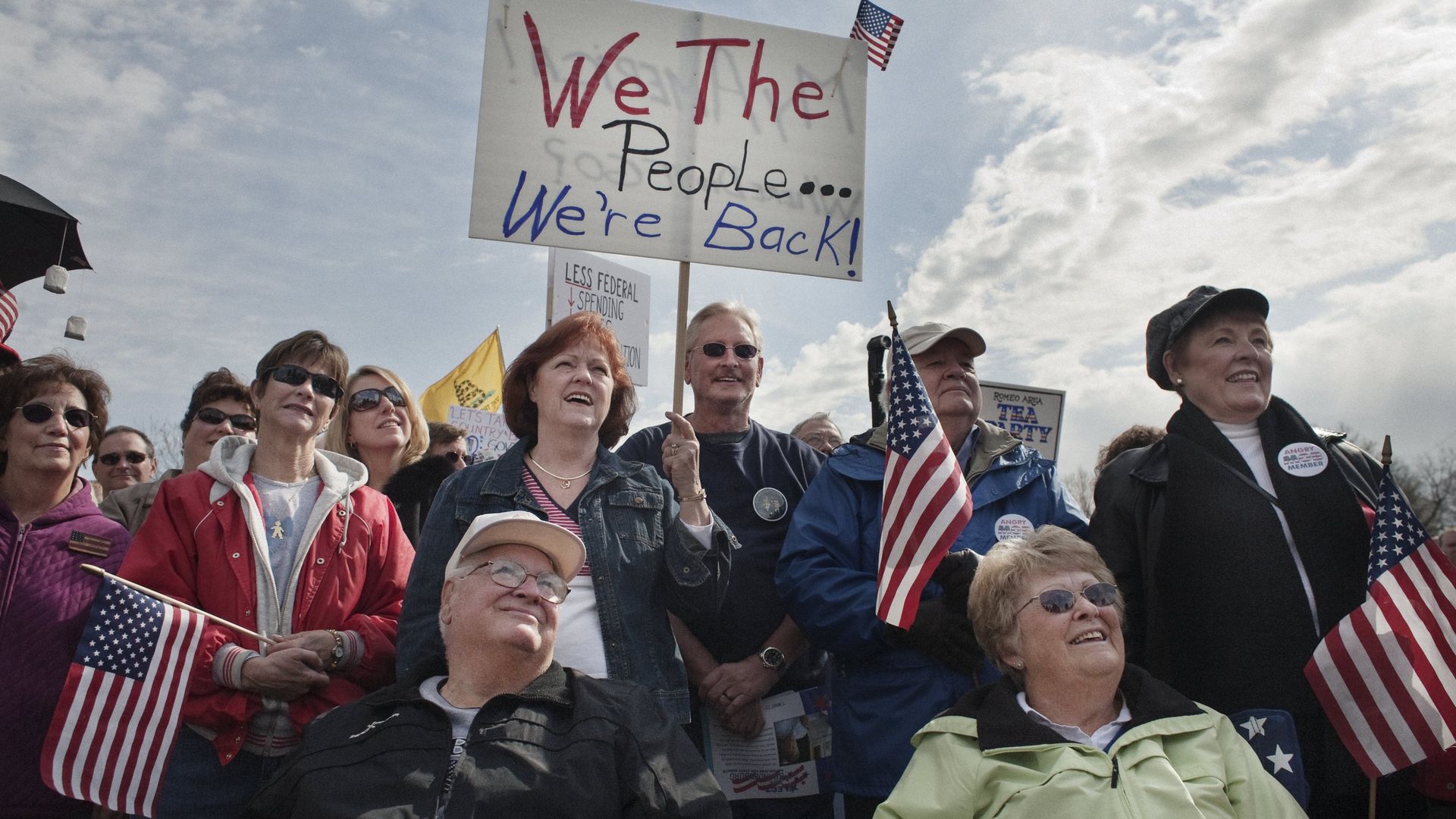 Supporters of the Tea Party movement listen to speakers at a Tea Party Express rally in 2010.