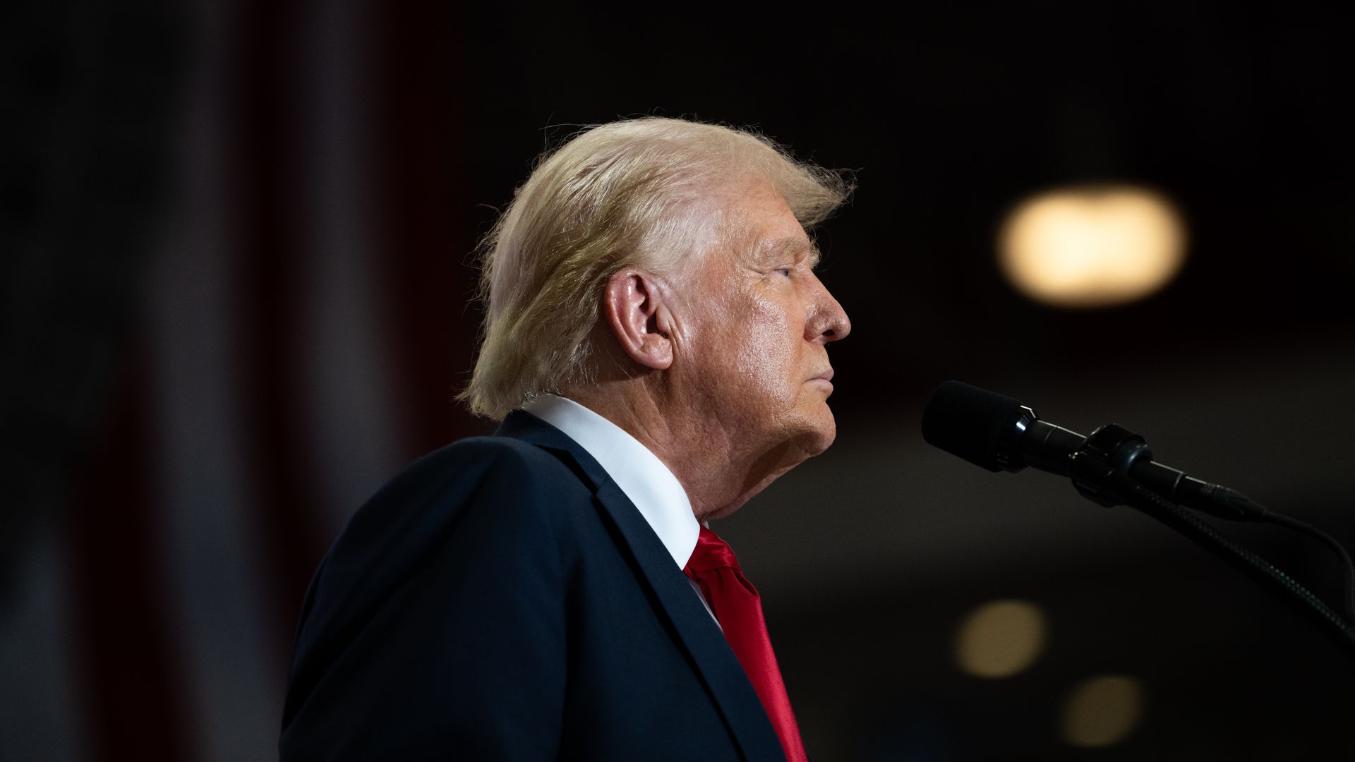  Republican Presidential nominee former President Donald Trump speaks during a rally at Herb Brooks National Hockey Center on July 27, 2024 in St Cloud, Minnesota