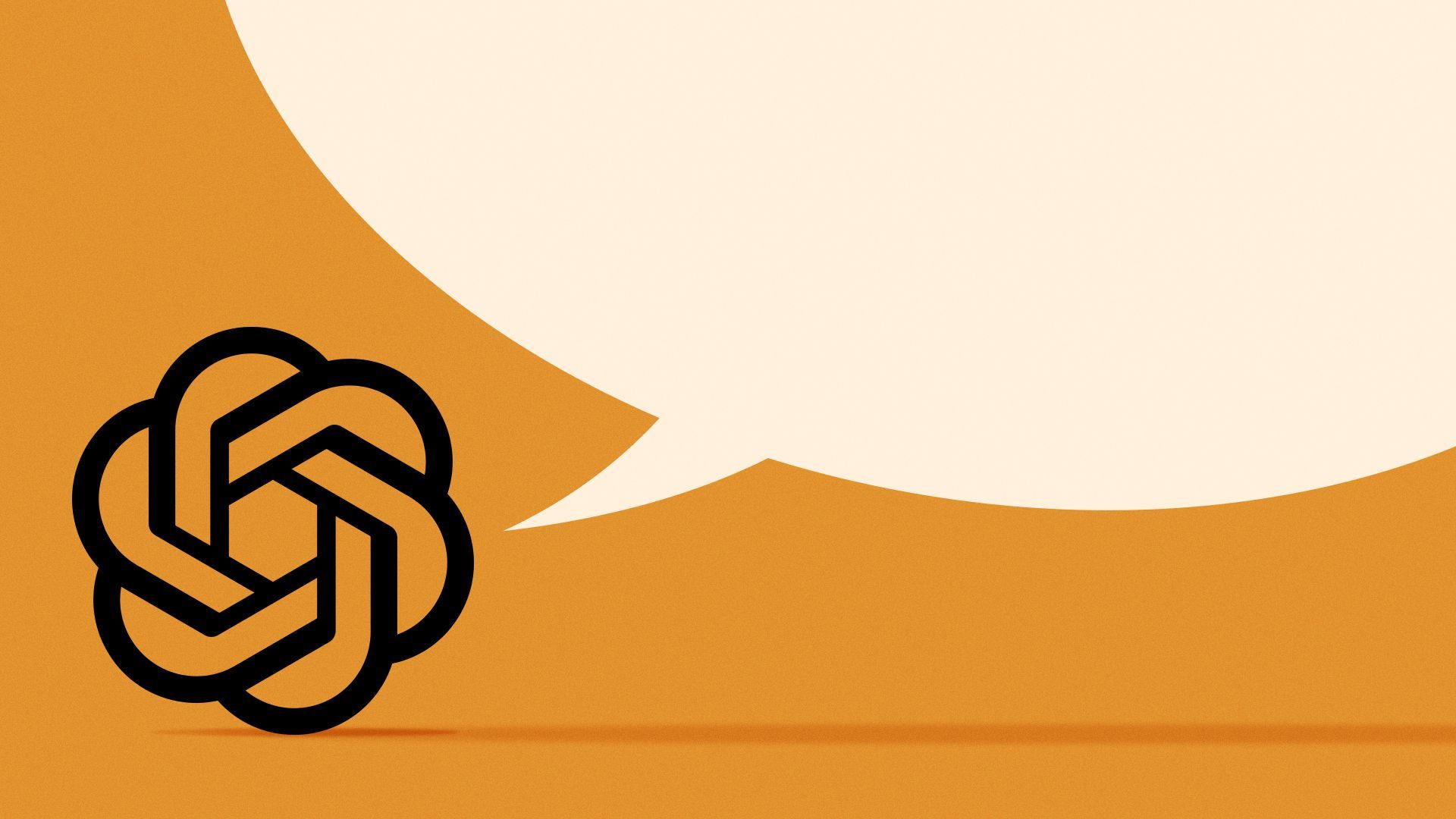 Illustration of the OpenAI logo next to a large speech bubble.