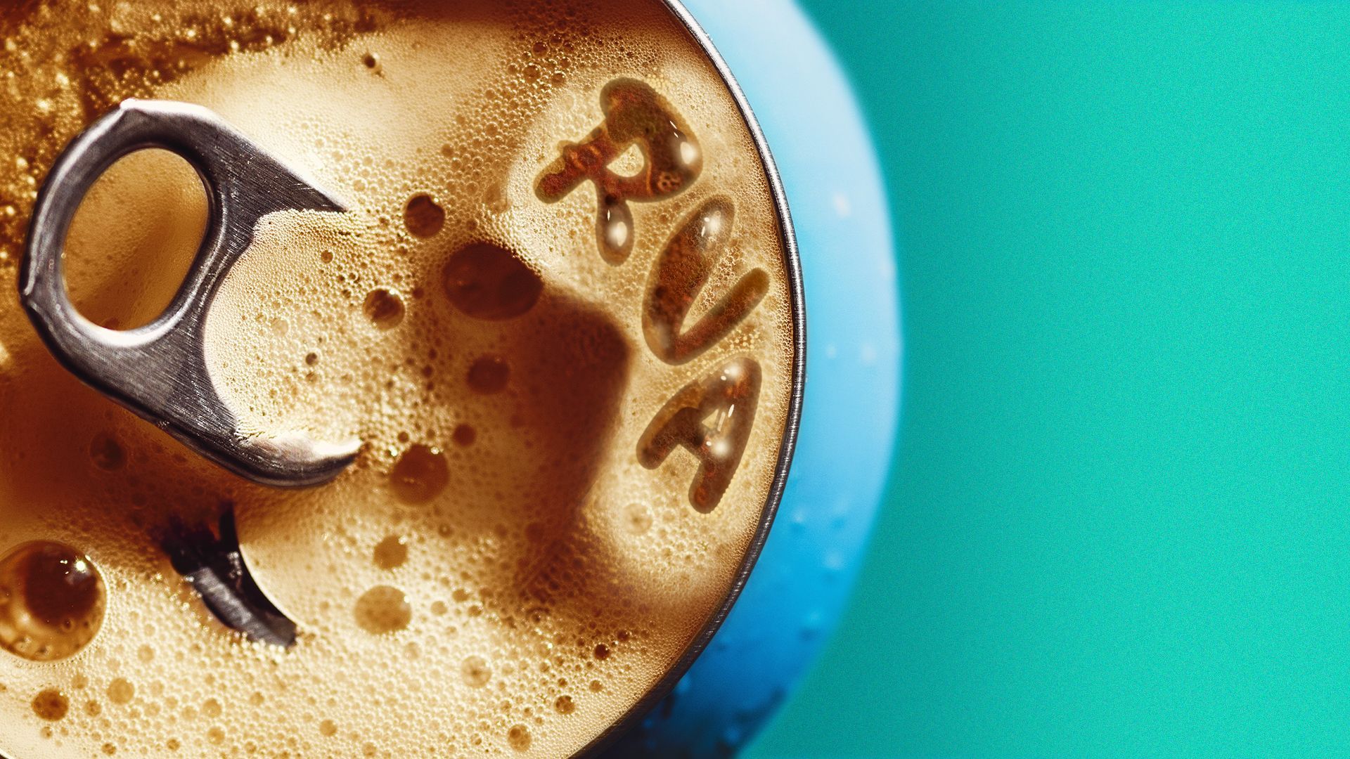 Illustration of an open beer can with the bubbles forming the letters RVA.