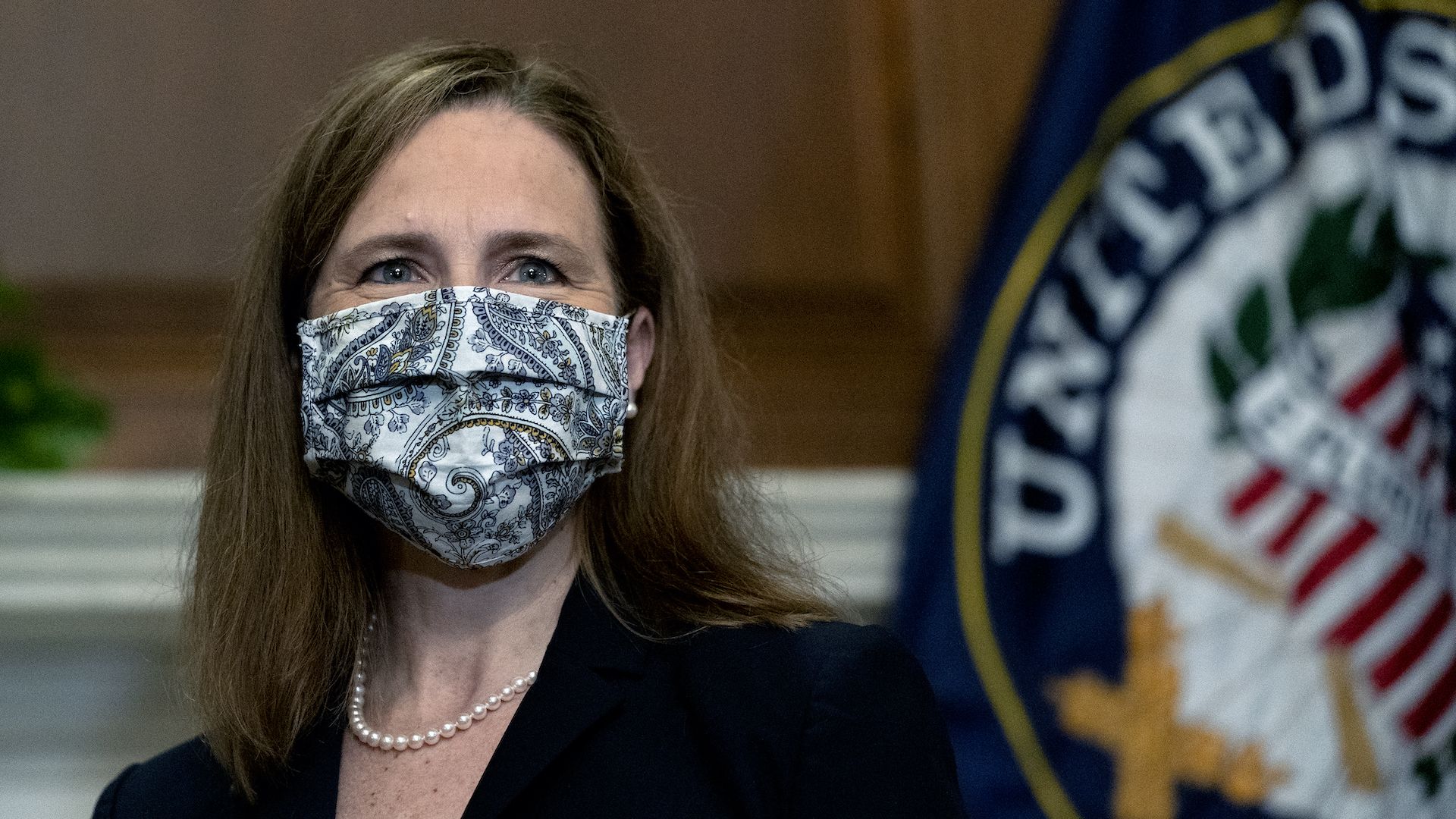 Amy Coney Barrett wearing a face mask