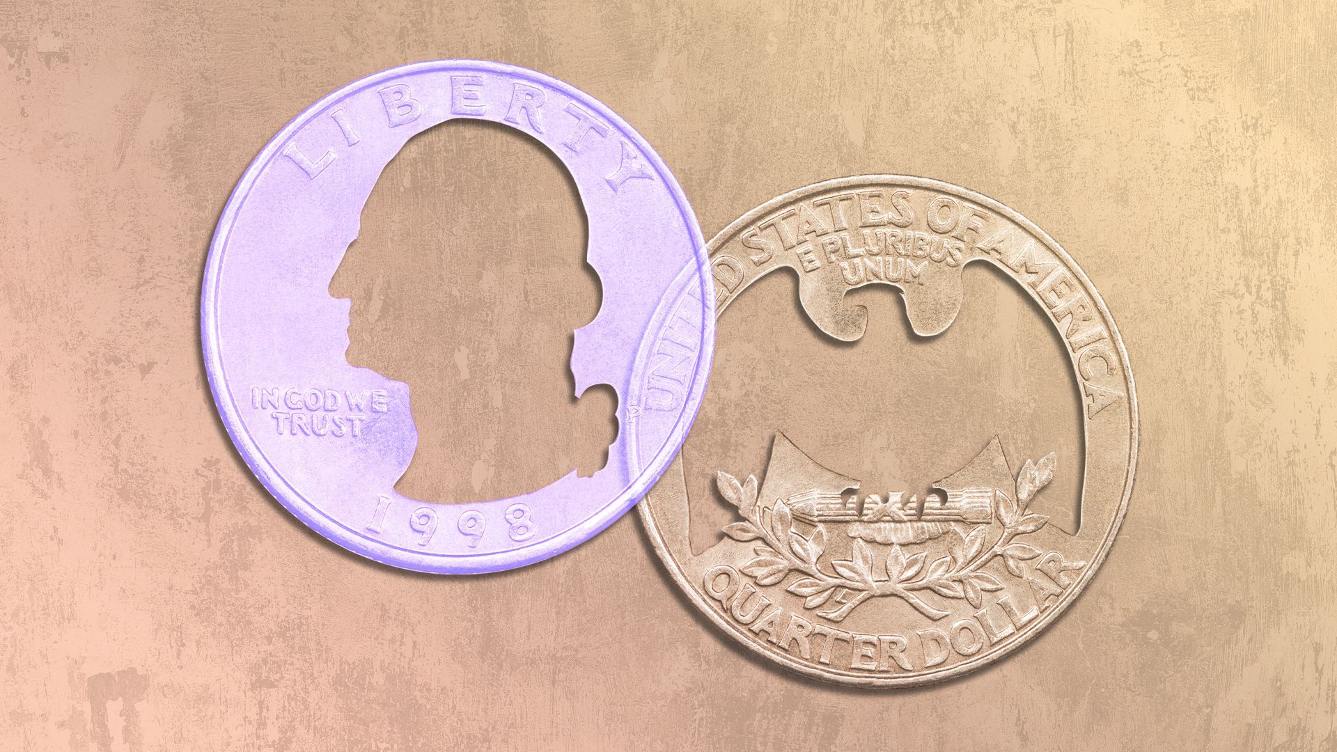 Illustrated collage of a quarter. 