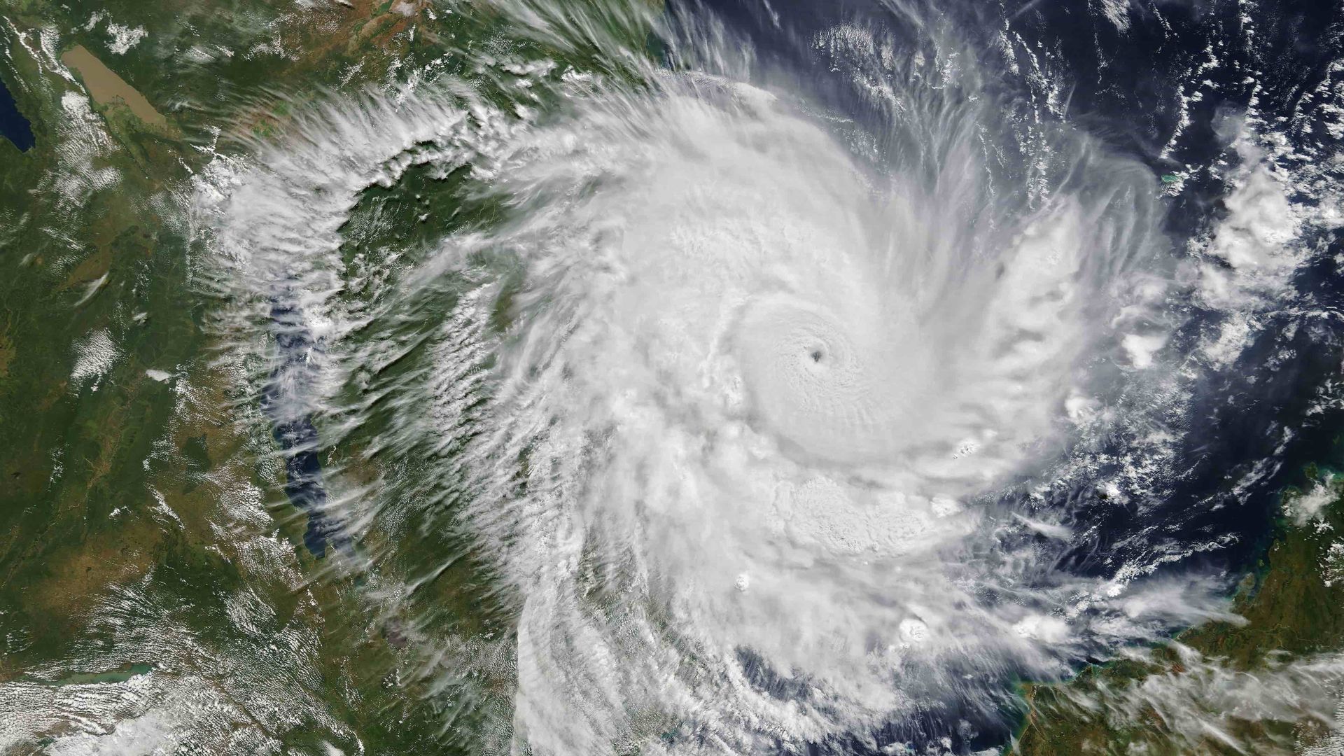 Tropical Cyclone Kenneth seen as it approached landfall on April 25, 2019.