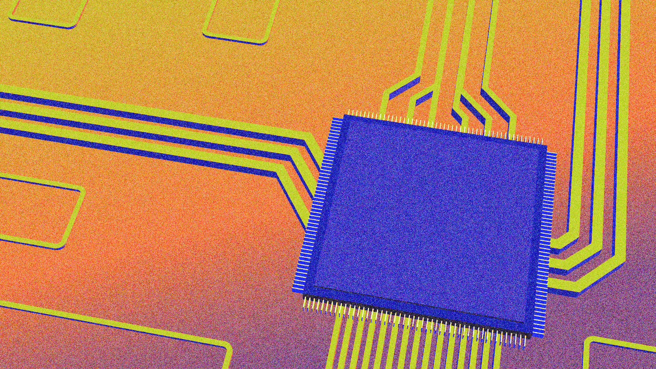 Animated illustration of a laser etching an Amazon smile logo onto a microchip.