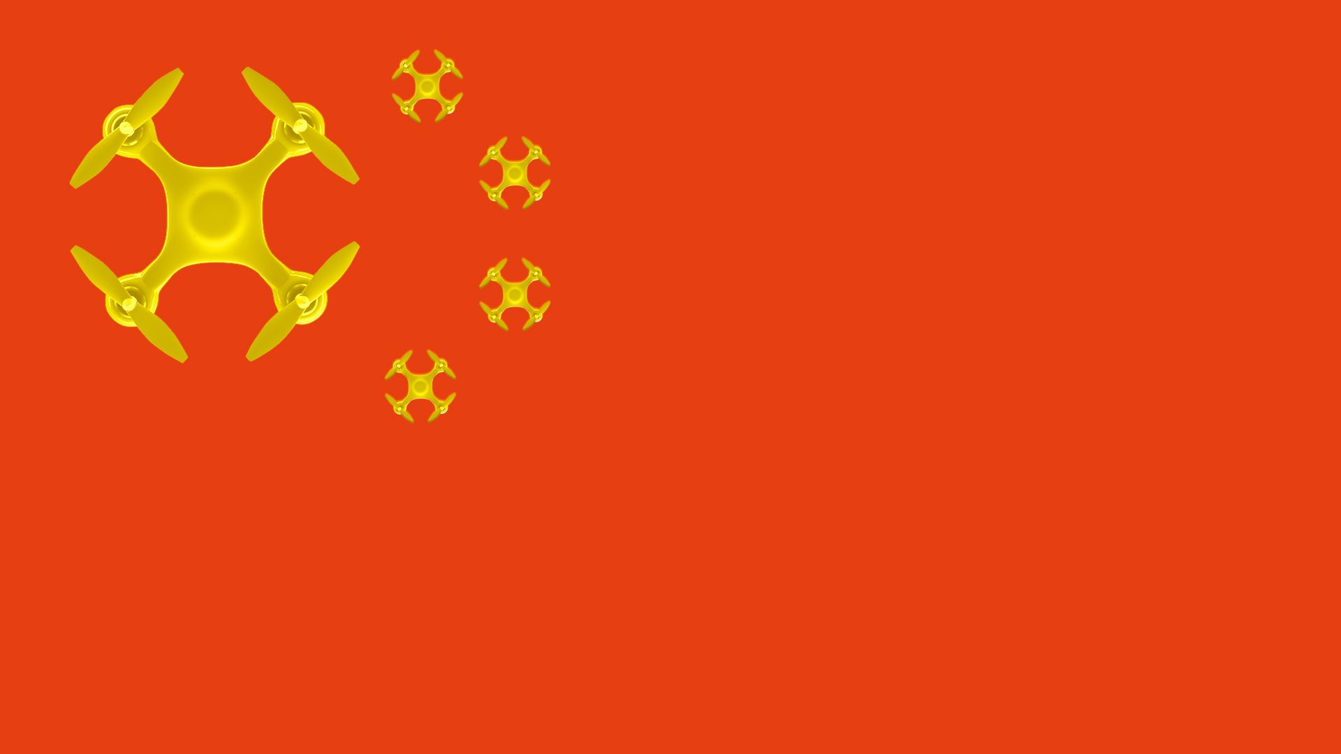 Illustration of the Chinese flag with drones in place of stars