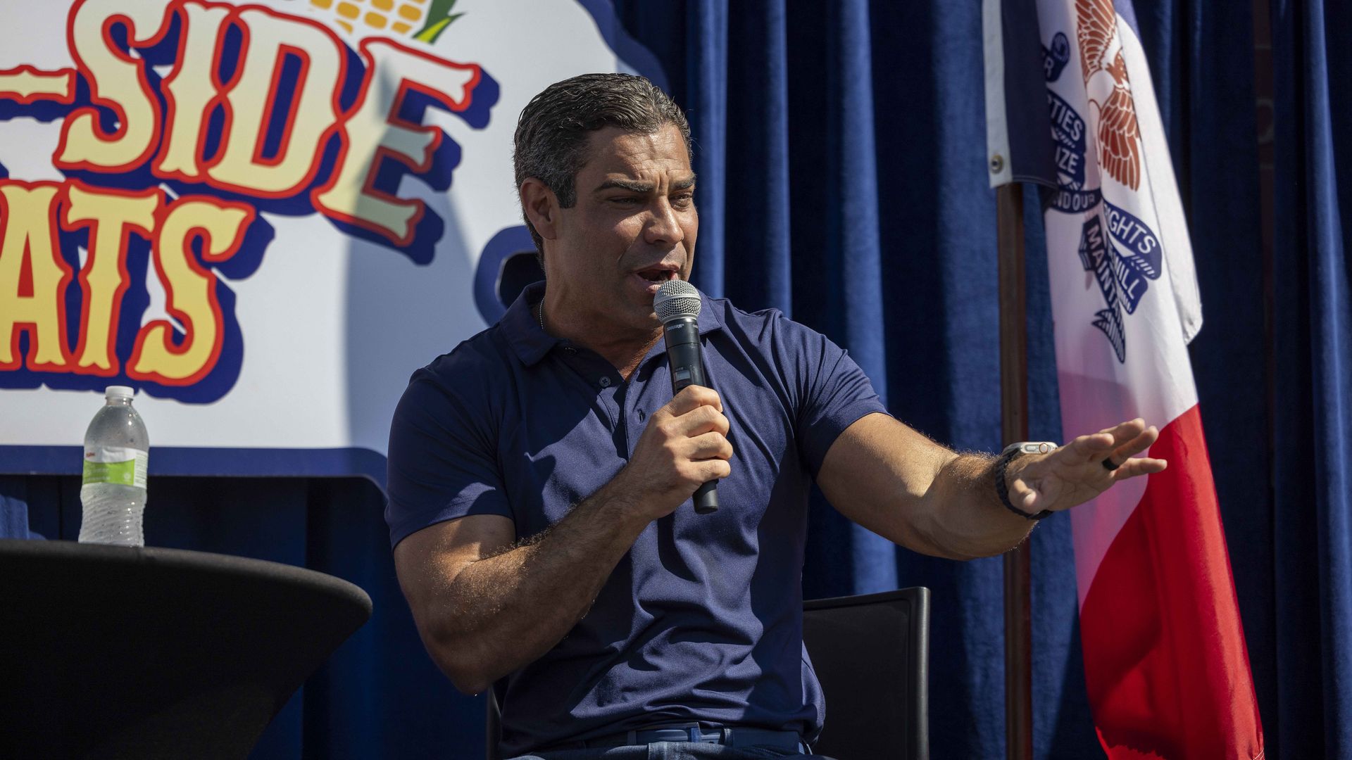 Francis Suarez, mayor of Miami and 2024 Republican presidential candidate, during a Fair-Side Chat with Iowa Governor Kim Reynolds at the Iowa State Fair in Des Moines, Iowa, US, on Friday, Aug. 11, 2023.