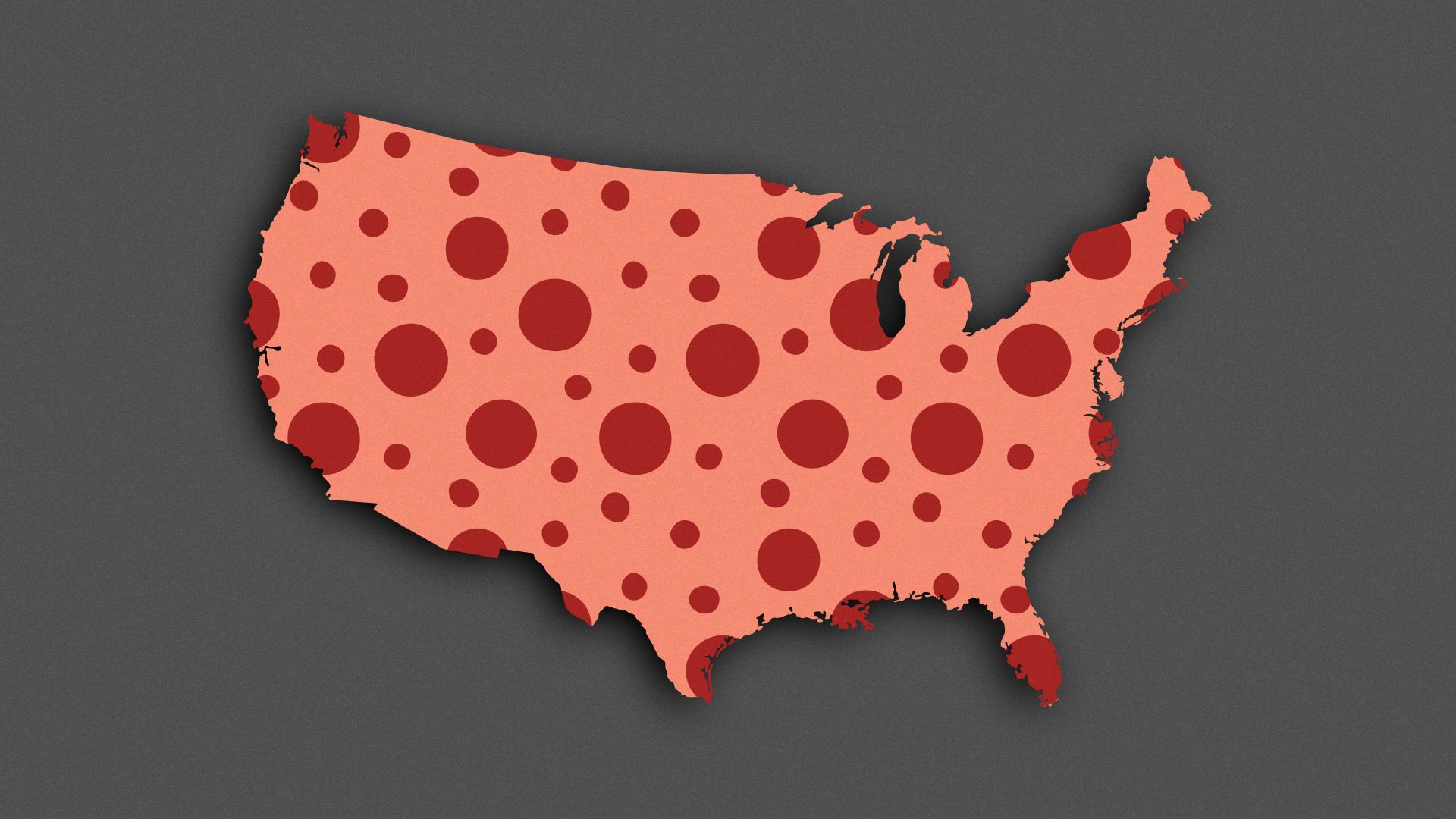 Illustration of circles of different sizes within the shape of the U.S.