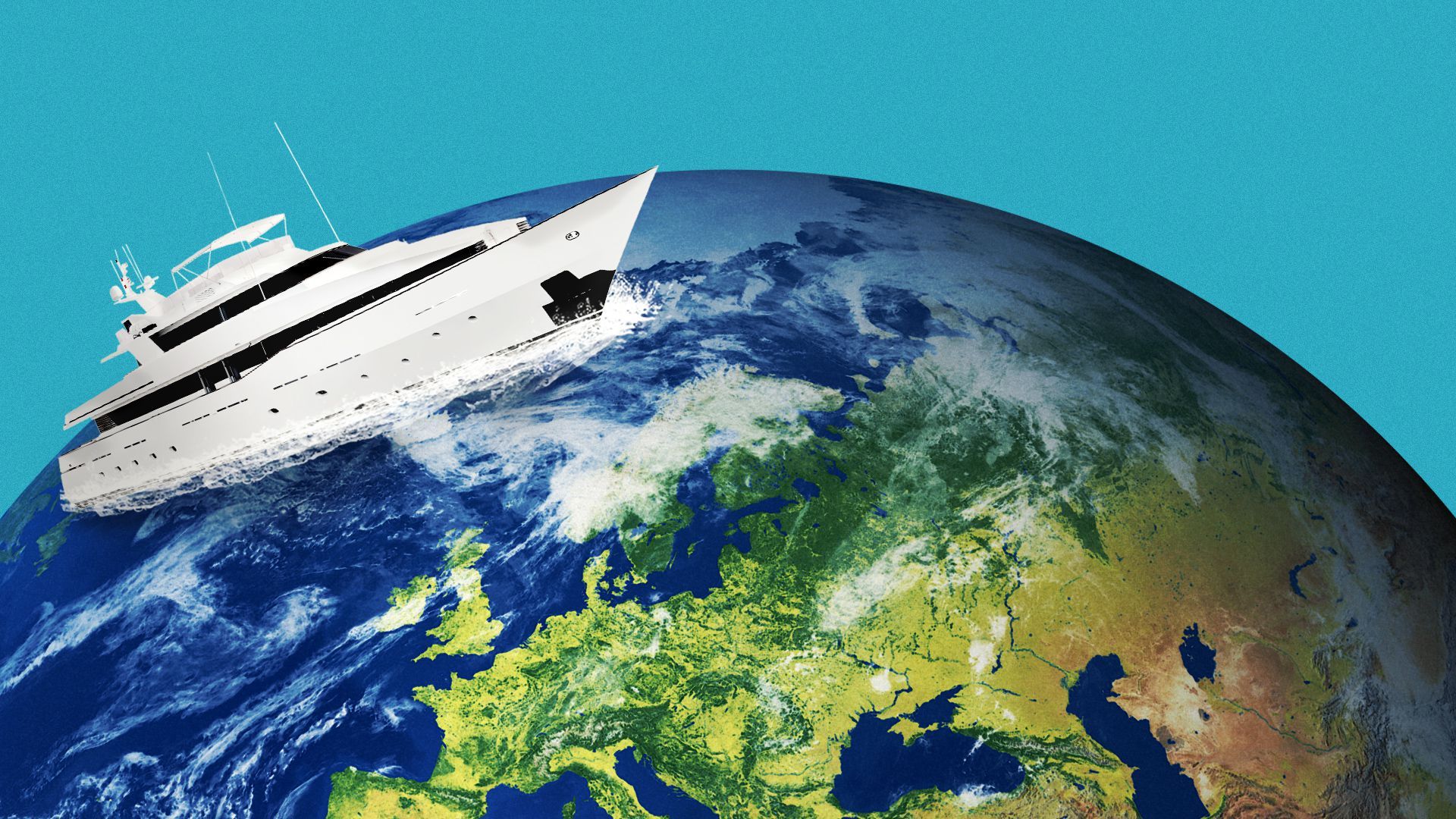 Illustration of a huge yacht sailing across the earth.