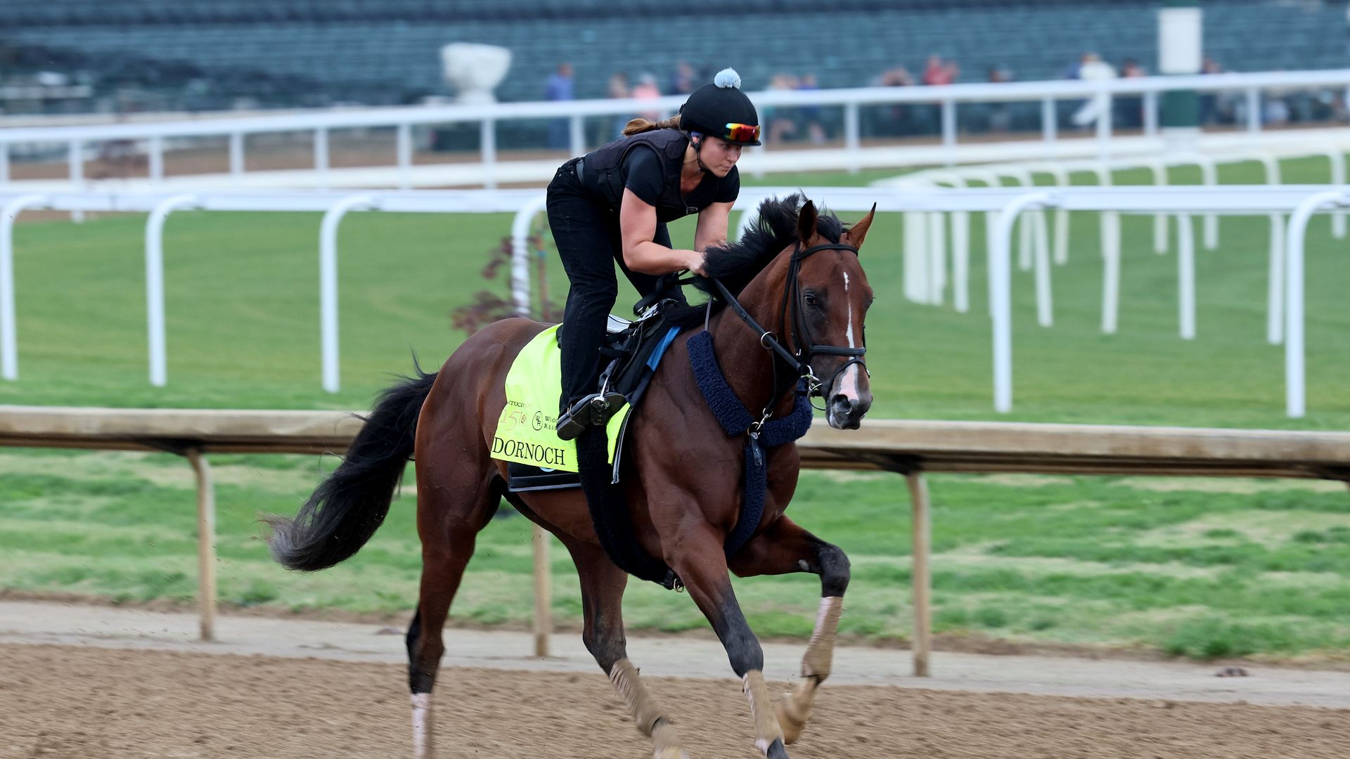 Dornoch runs the track at the Kentucky Derby at Churchill Downs.