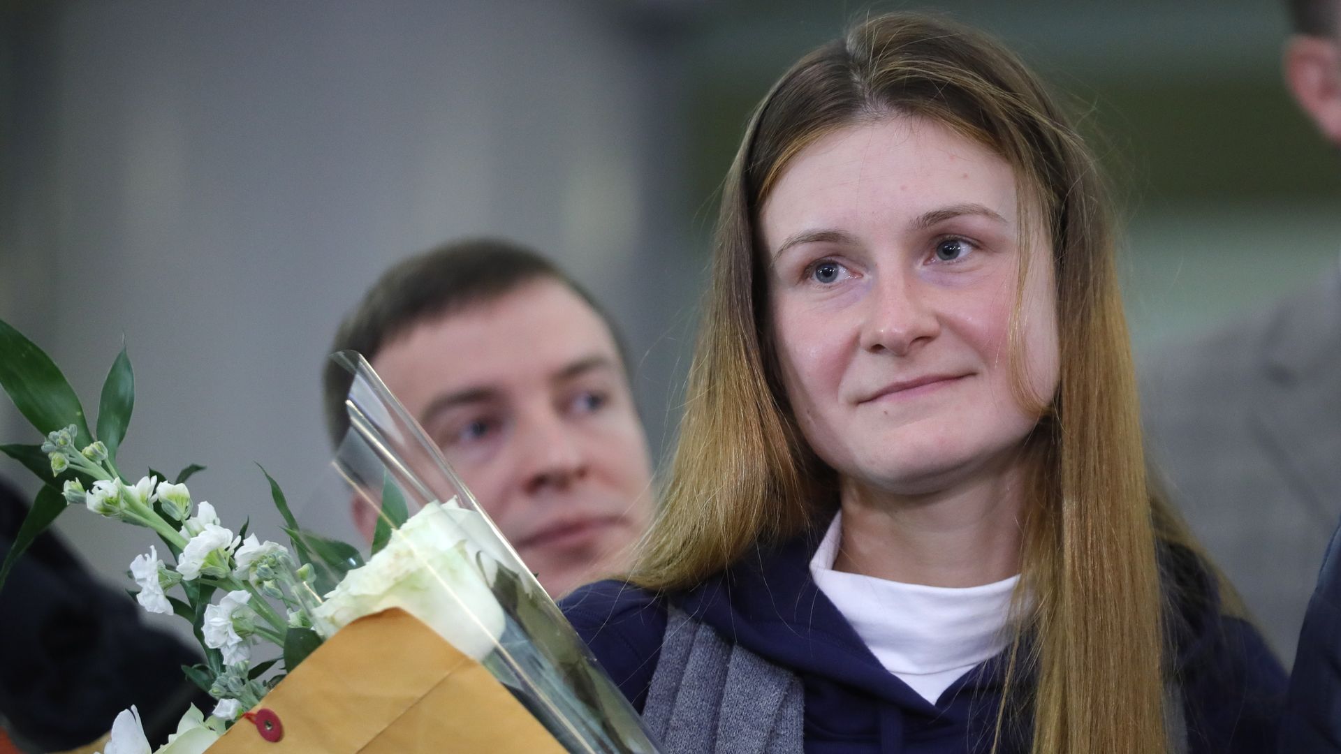Russian citizen Maria Butina (R) is pictured at the Sheremetyevo International Airport upon arrival from the United States; Russian citizen Butina was arrested by the FBI in July 2018 in Washington DC