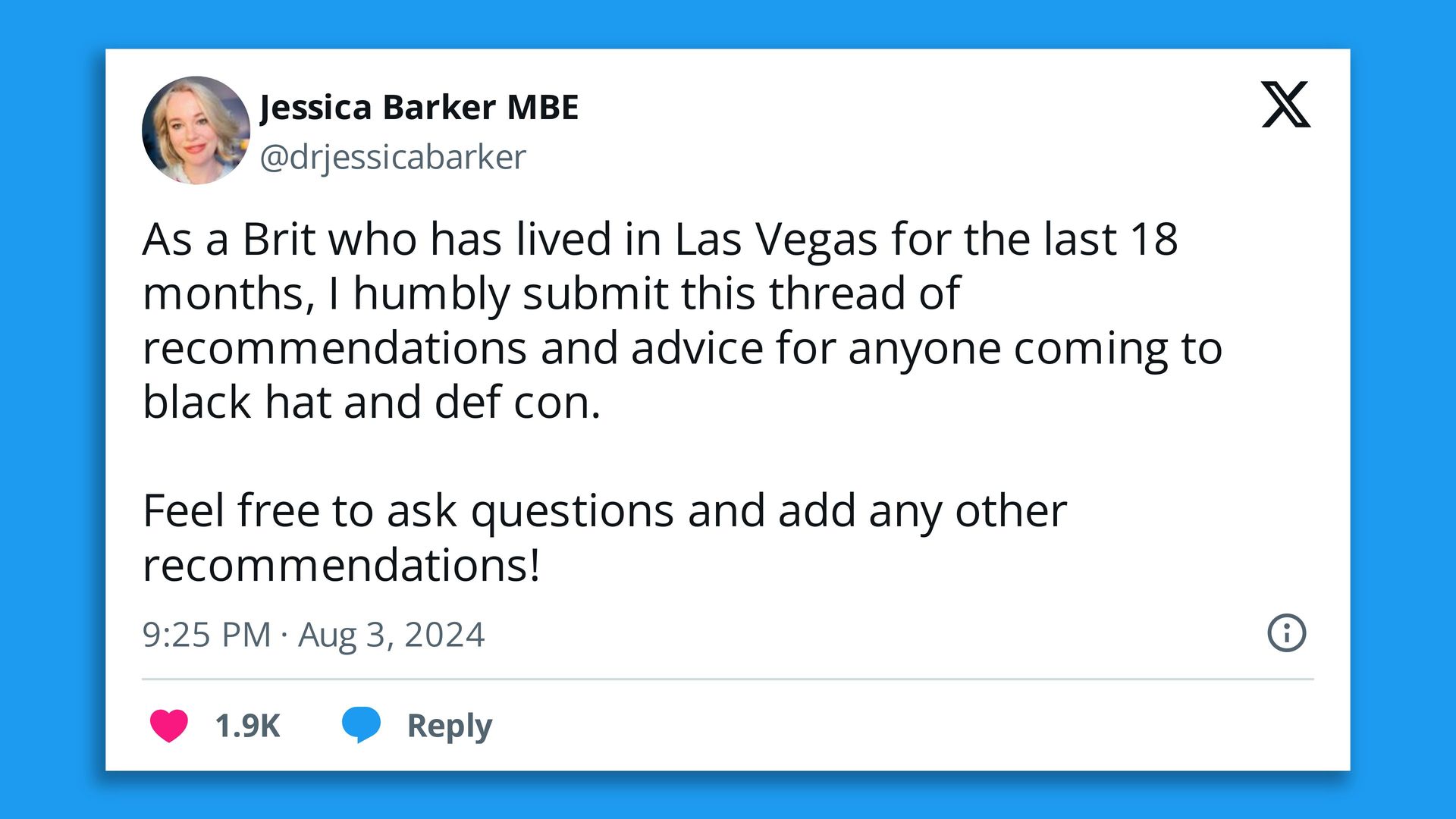 Screenshot of a tweet that reads, "As a Brit who has lived in Las Vegas for the last 18 months, I humbly submit this thread of recommendations..."
