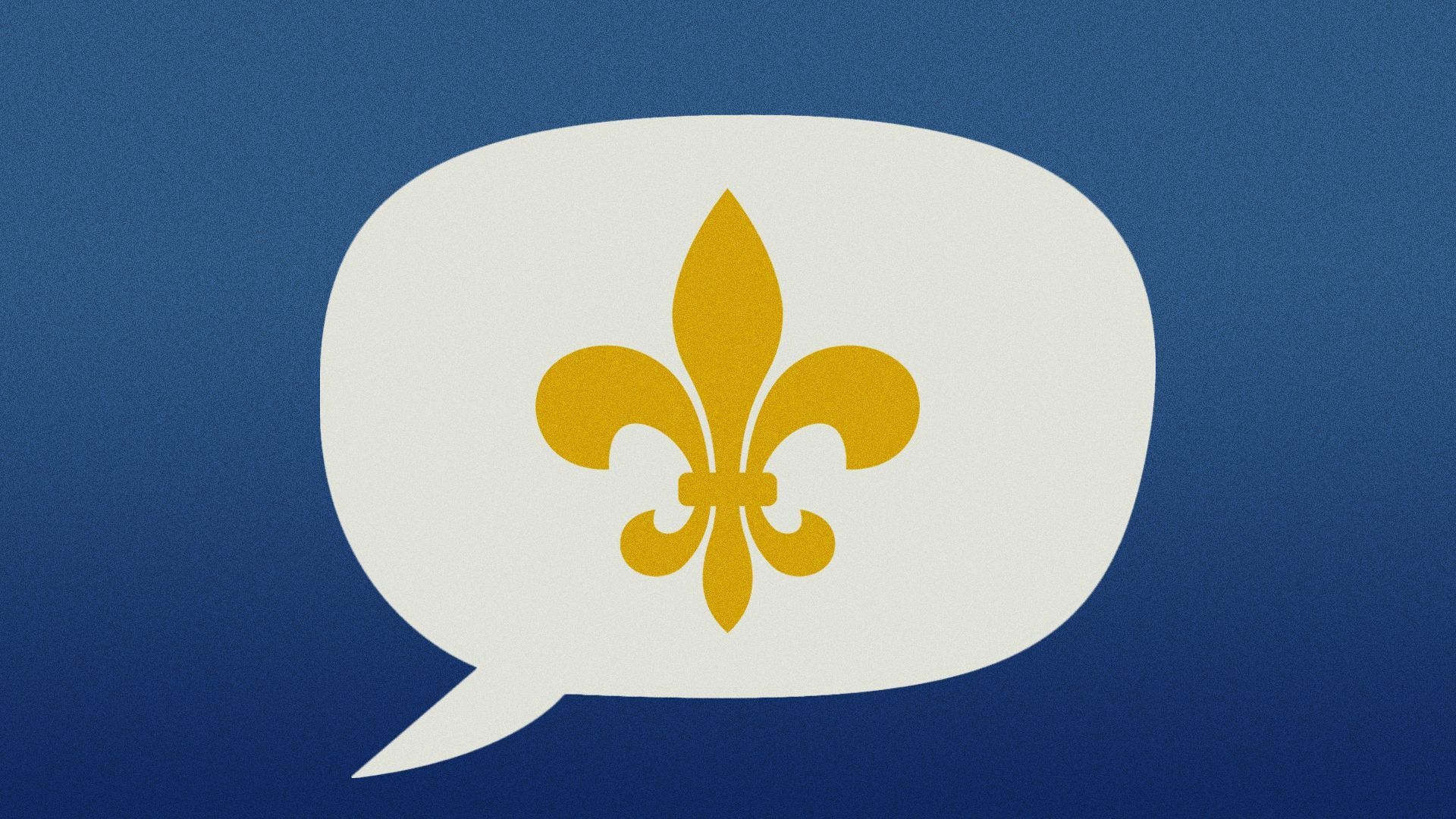 Illustration of a fleur de lis in a speech bubble.