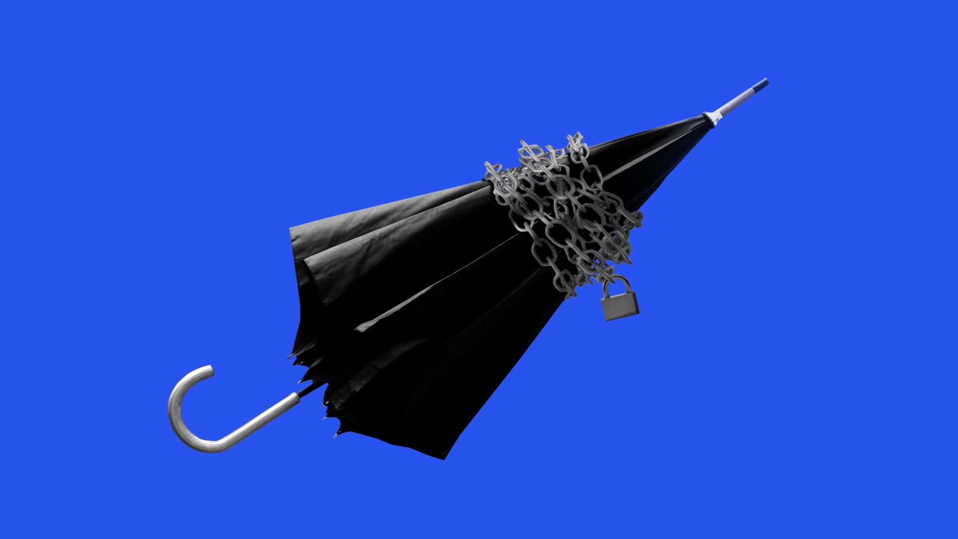 Illustration of an umbrella with a chain around the middle locked with a padlock.
