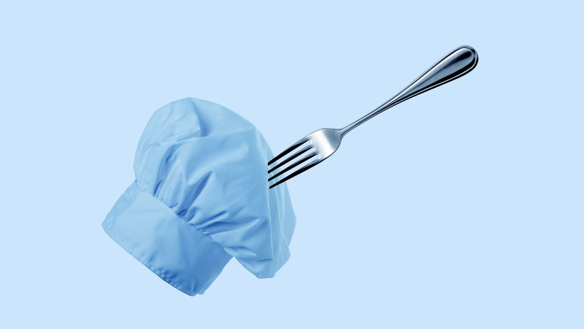 Illustration of a fork in a chef's hat