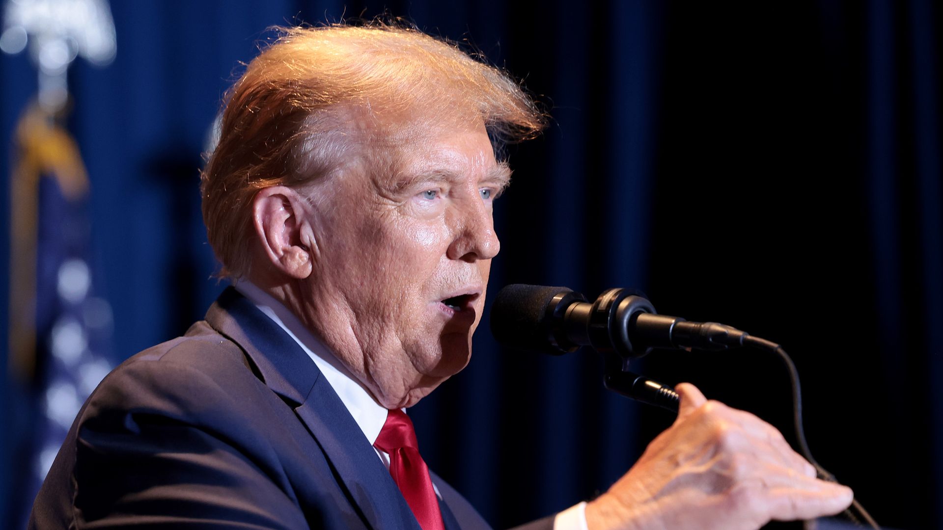 Republican presidential candidate and former President Donald Trump speaks during an election night watch party at the State Fairgrounds on February 24, 2024 in Columbia, South Carolina.