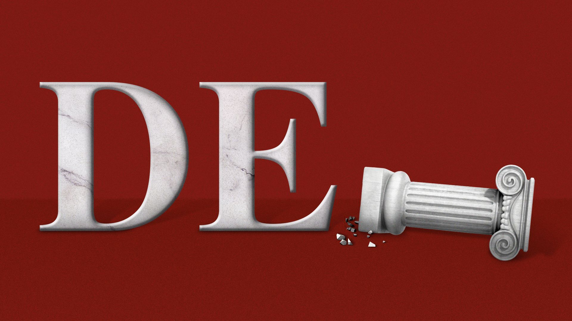 Illustration of the acronym "DEI" with a fallen over column as the I.