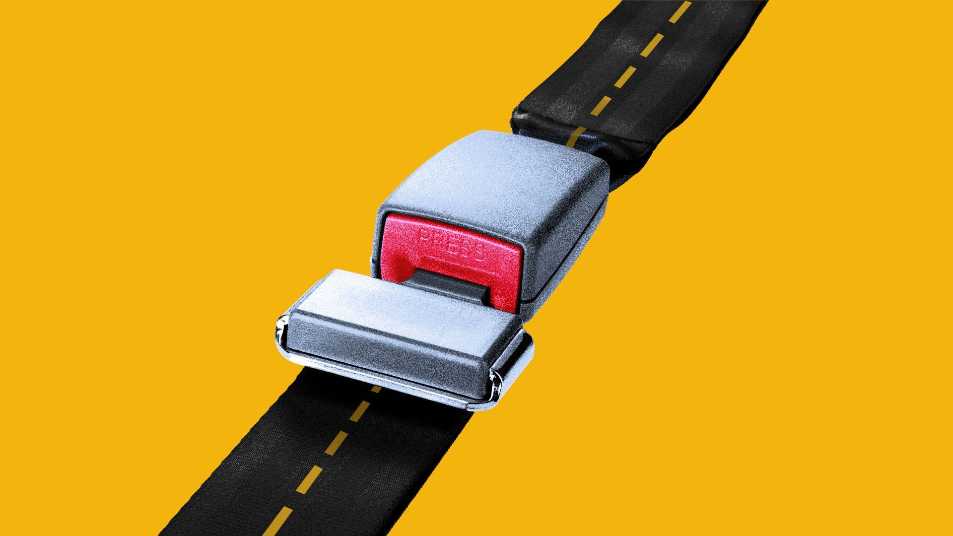 Illustration of a seat belt with a yellow road marking