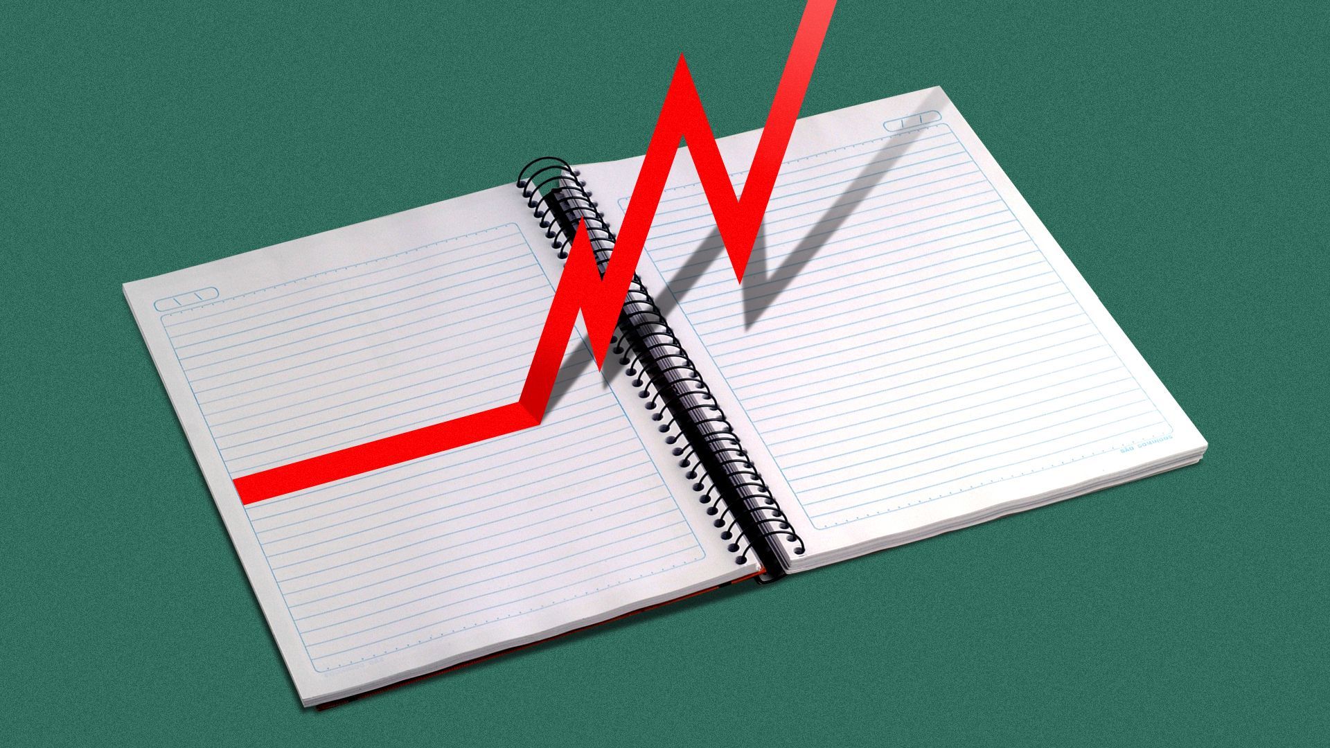 Illustration of a notebook with a line chart coming off the page