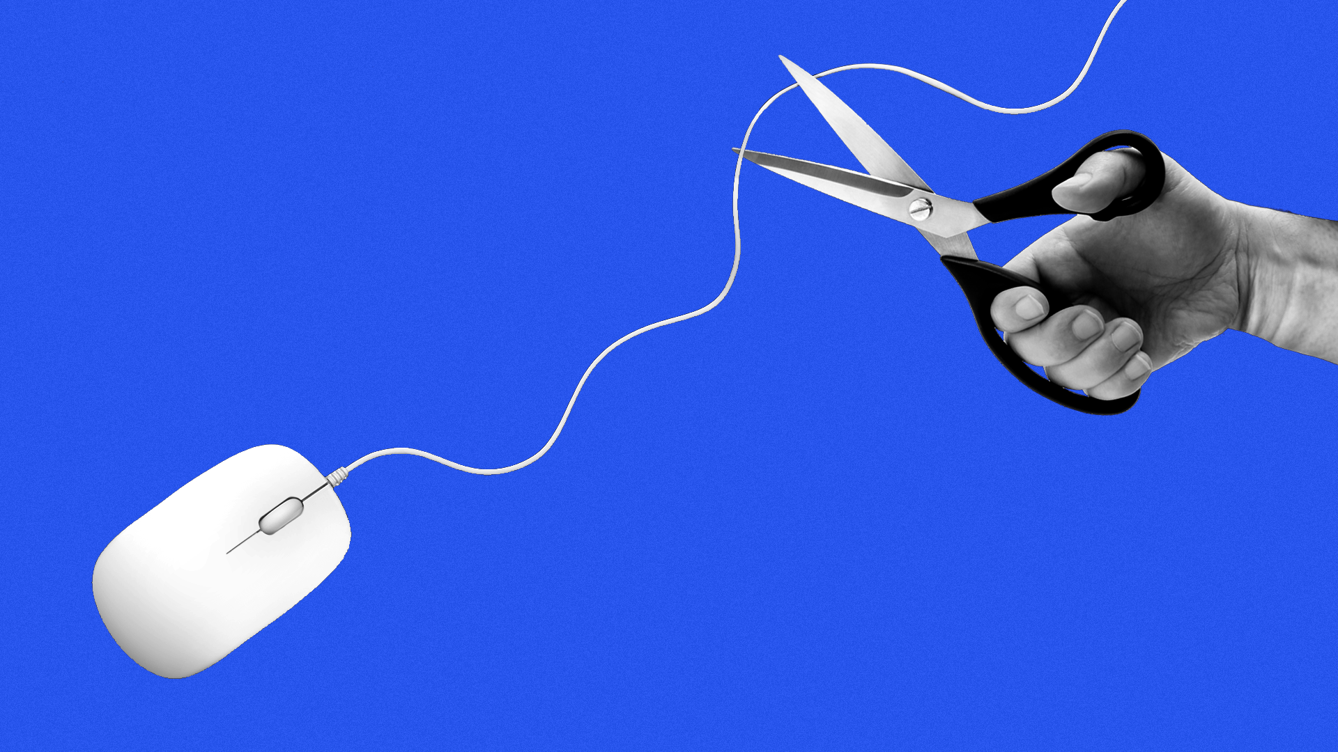 illustration of scissors cutting a computer mouse