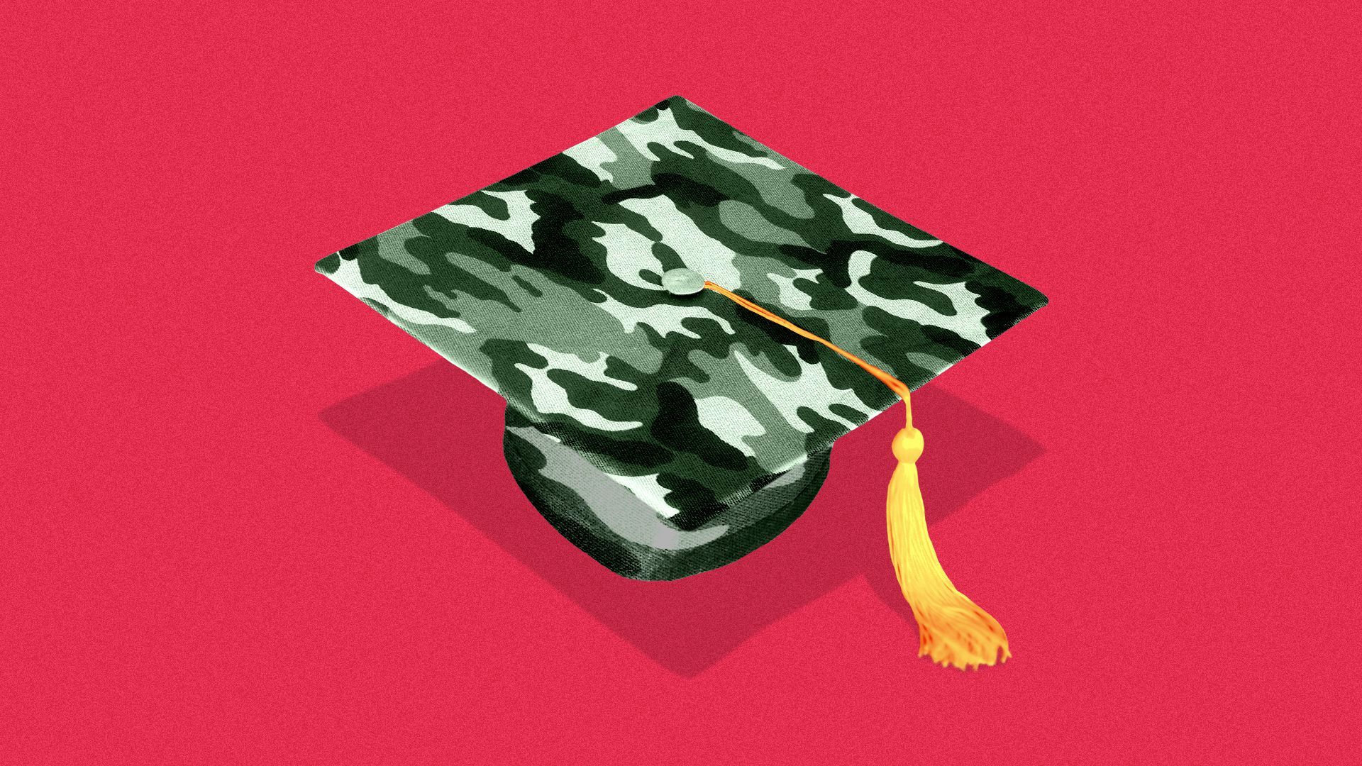 Illustration of a mortarboard with a camouflage pattern on it.