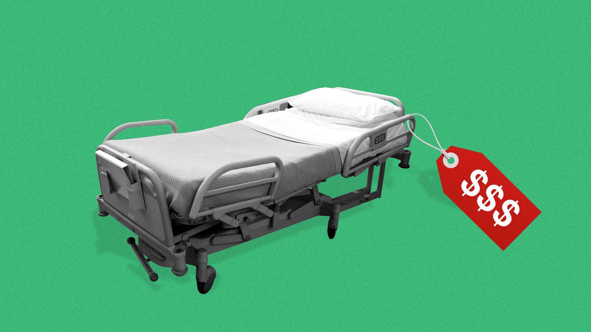 Illustration of a hospital bed with a price tag.
