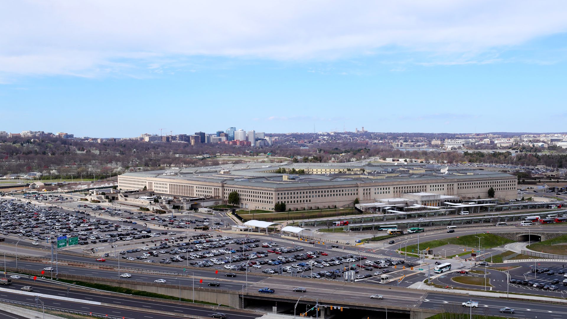 An aerial view of the pentagon building