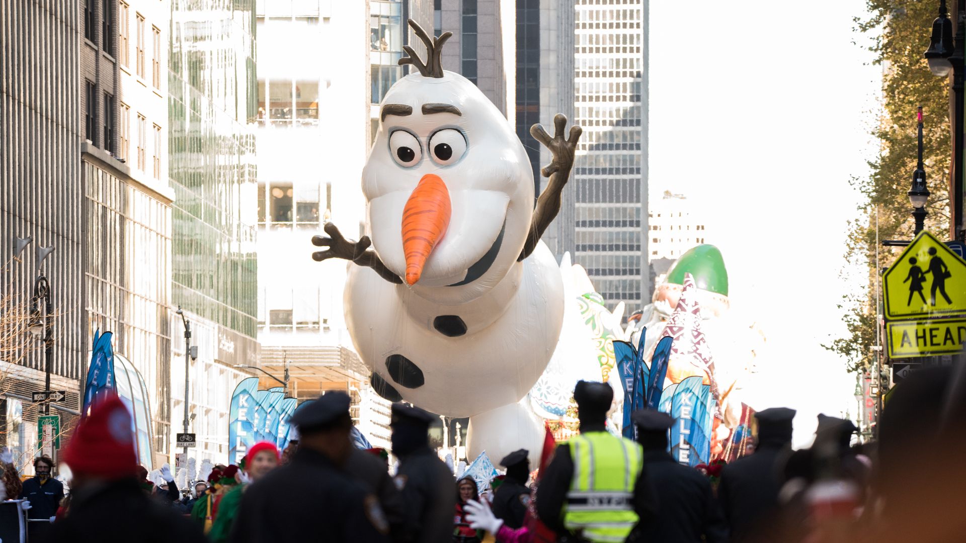 Olaf of Frozen balloon is seen at the 2018 Macy's Thanksgiving Day Parade on November 22, 2018 in New York City. (Photo by Noam Galai/FilmMagic)