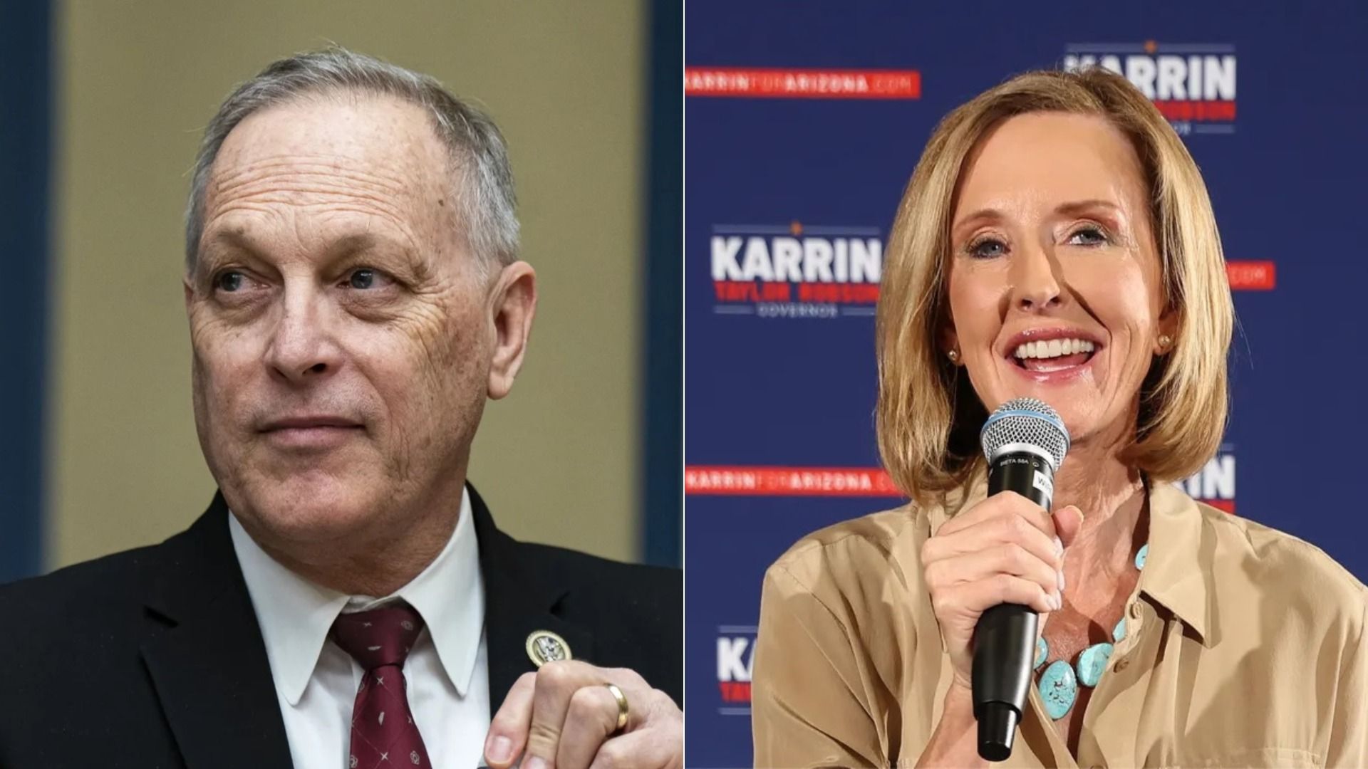 Side-by-side head shots of Andy Biggs on the left and Karrin Taylor Robson on the right. 