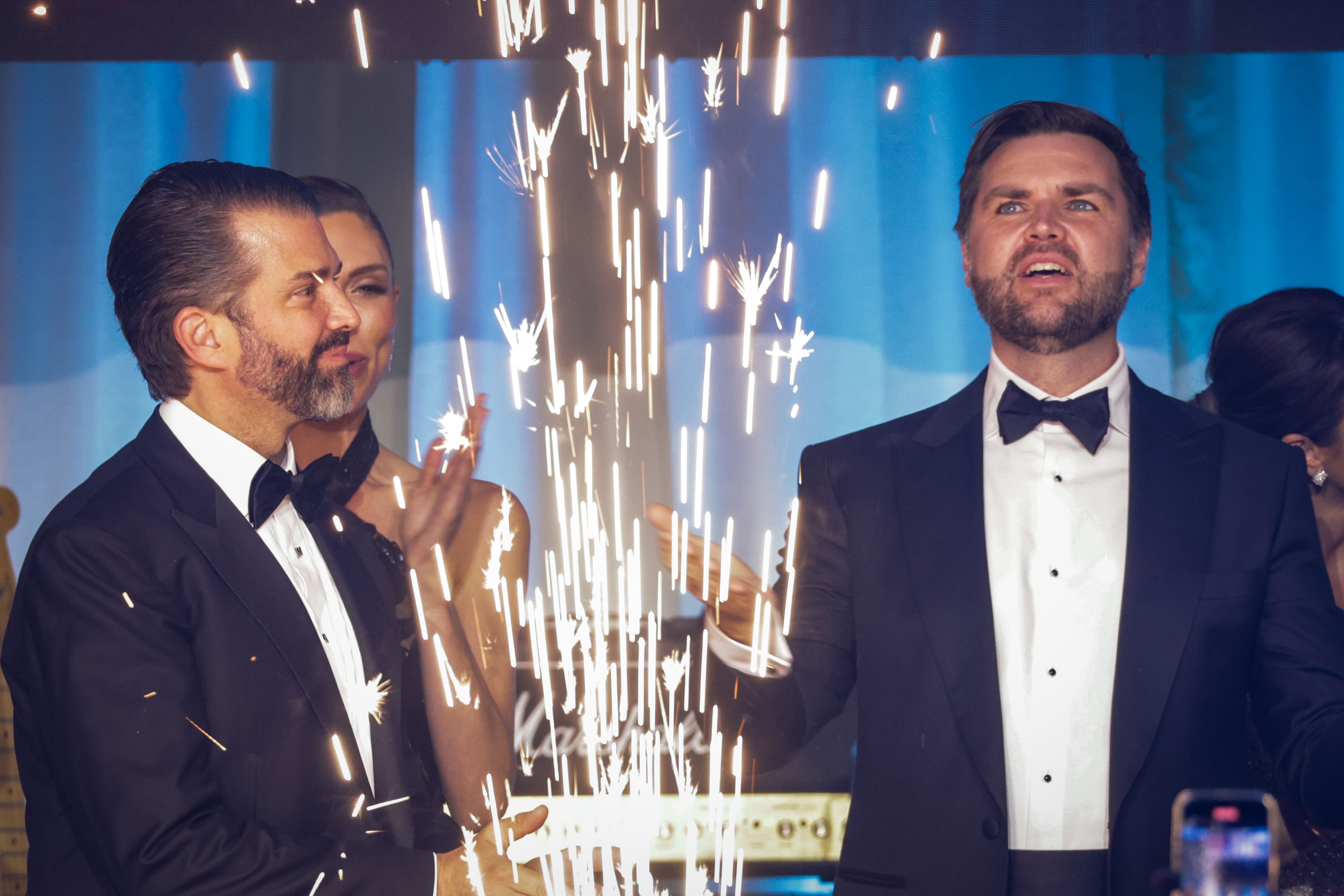 Vice President-elect JD Vance and Donald Trump Jr. attend the Turning Point USA Inaugural-Eve Ball at the Salamander Hotel on January 19, 2025 in Washington, DC. Donald Trump will be sworn in as the 47th U.S. president on January 20. (Photo by Samuel Corum/Getty Images)