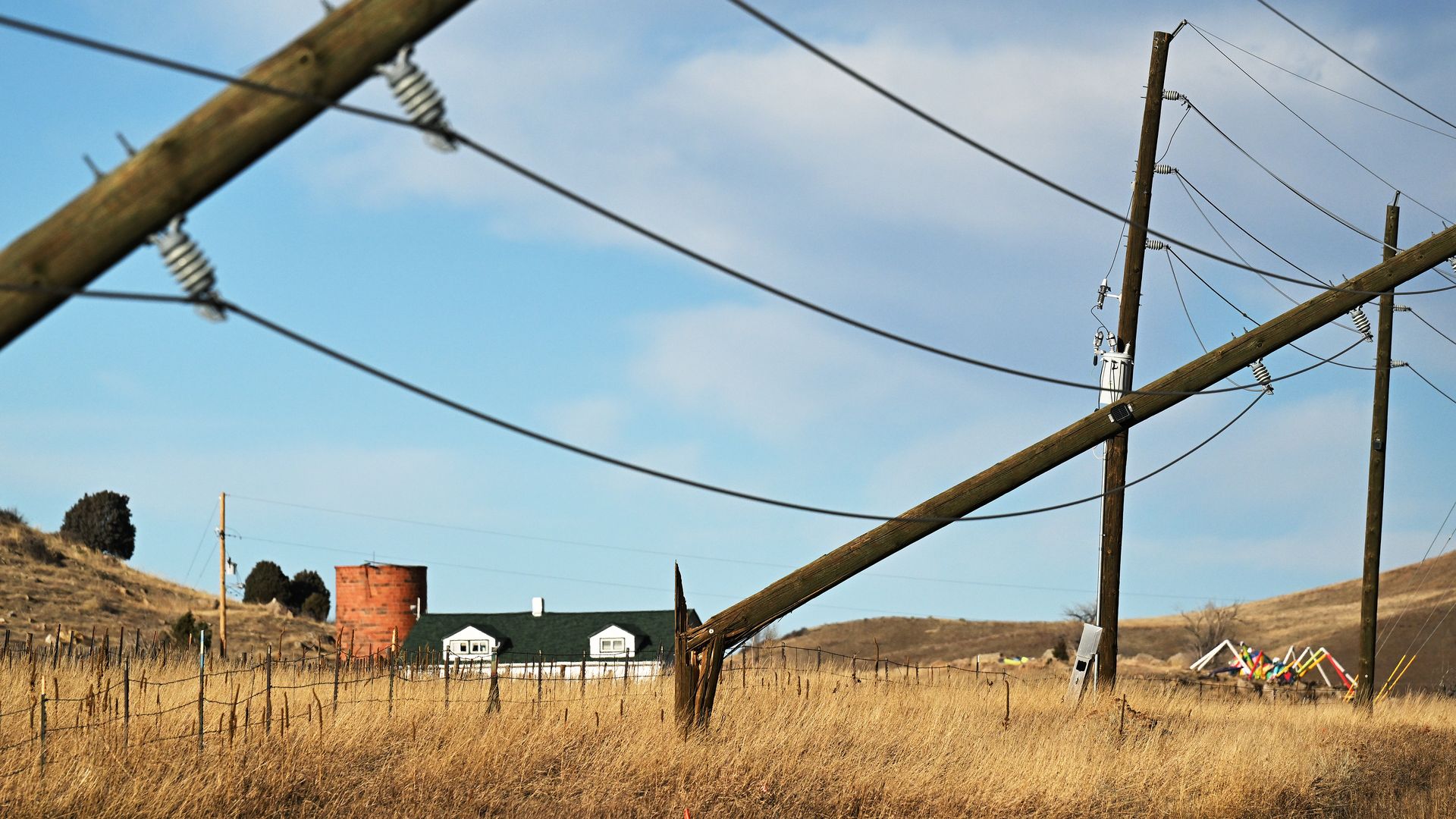 Power poles along U.S. Highway 93 near Golden, Colorado