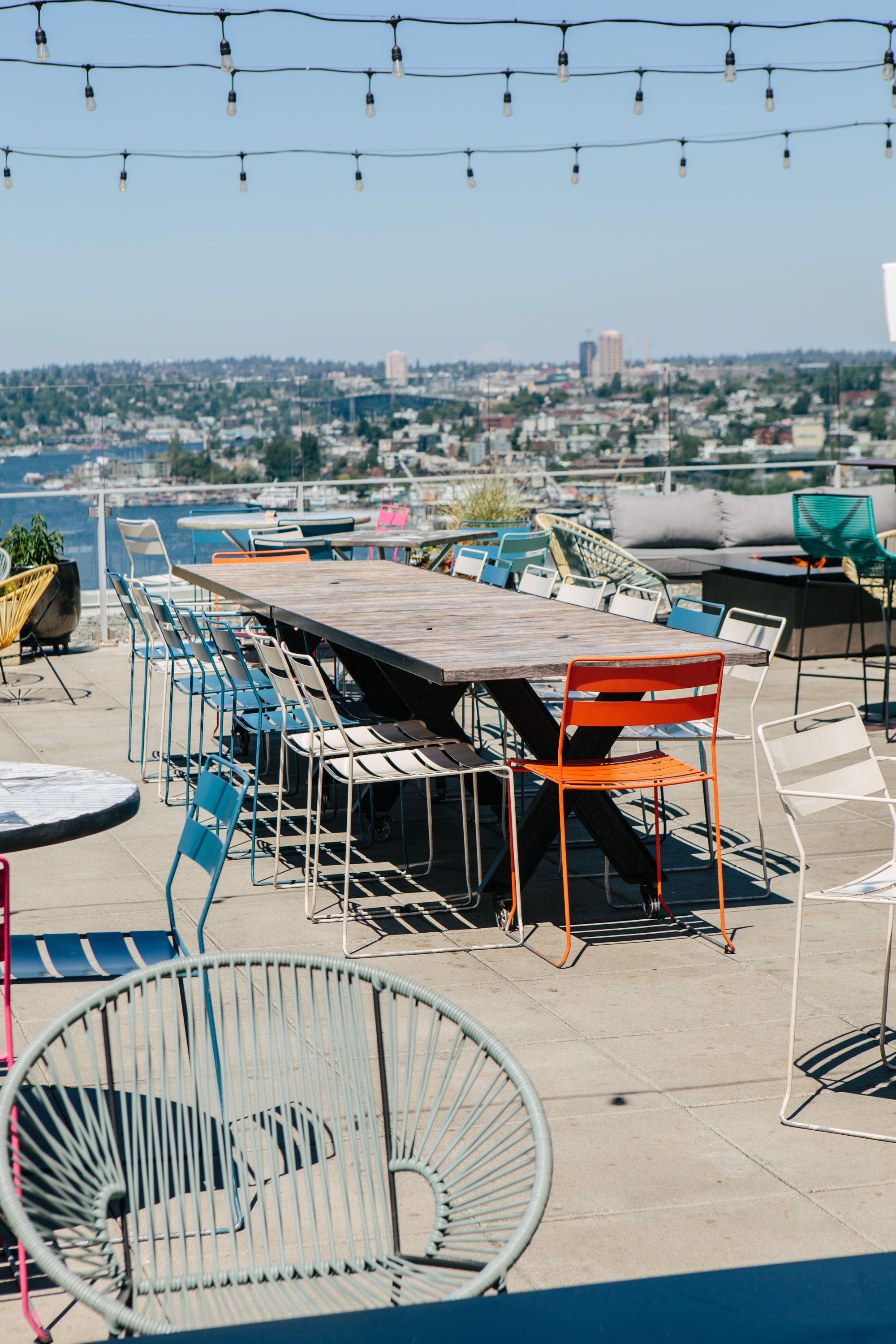 patio bar furniture on a rooftop in Seattle