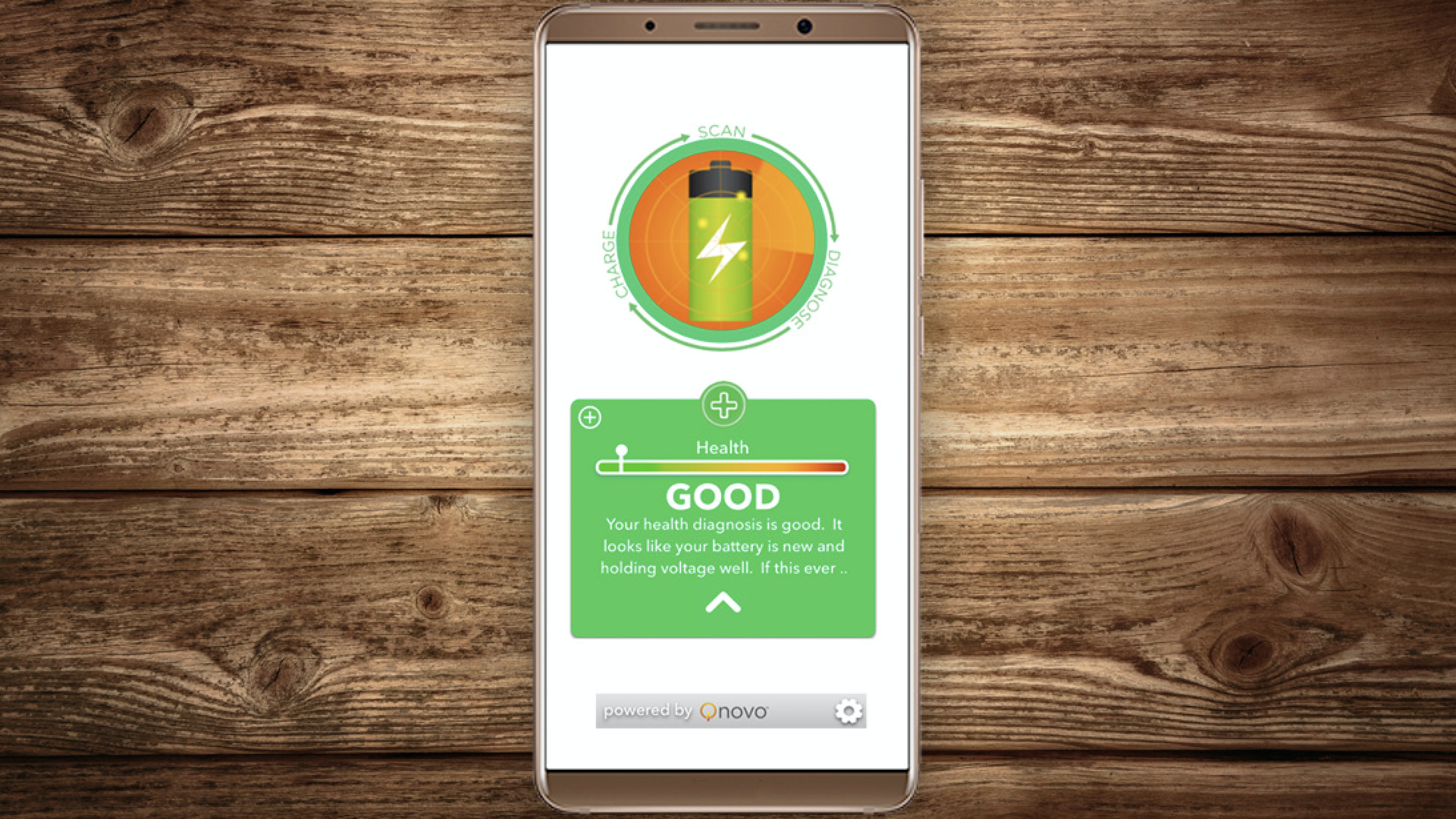 An image from the Qnovo app that shows a battery's health