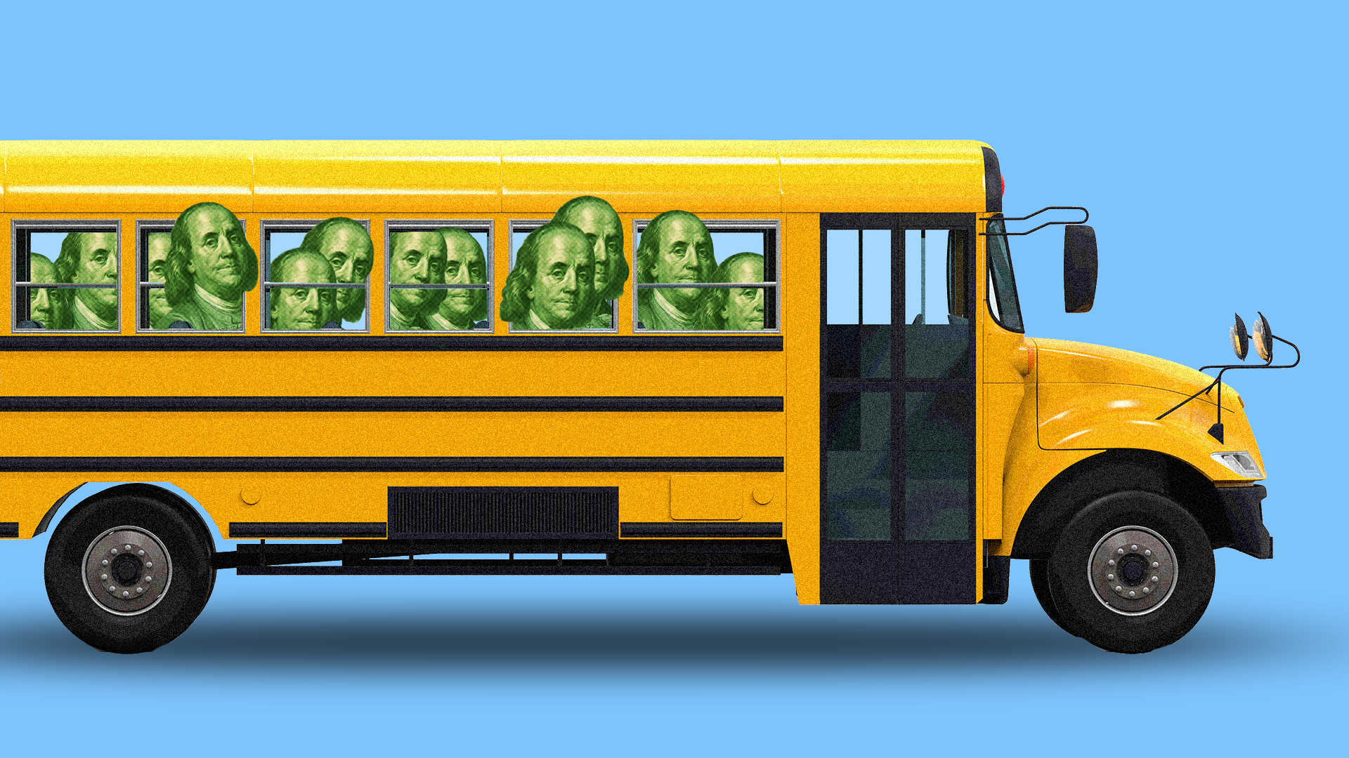 A school bus filled with George Washington heads.
