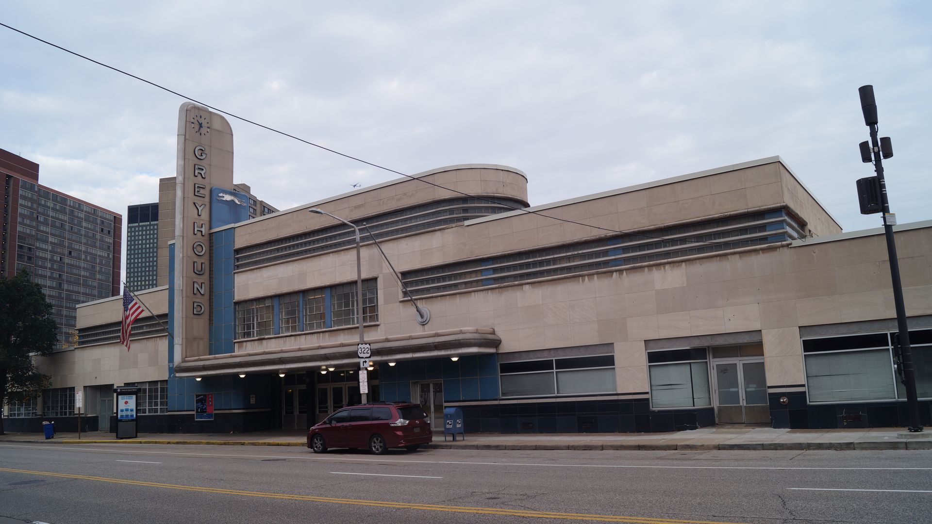 Exterior photo of historic Greyhound bus terminal in Cleveland Ohio