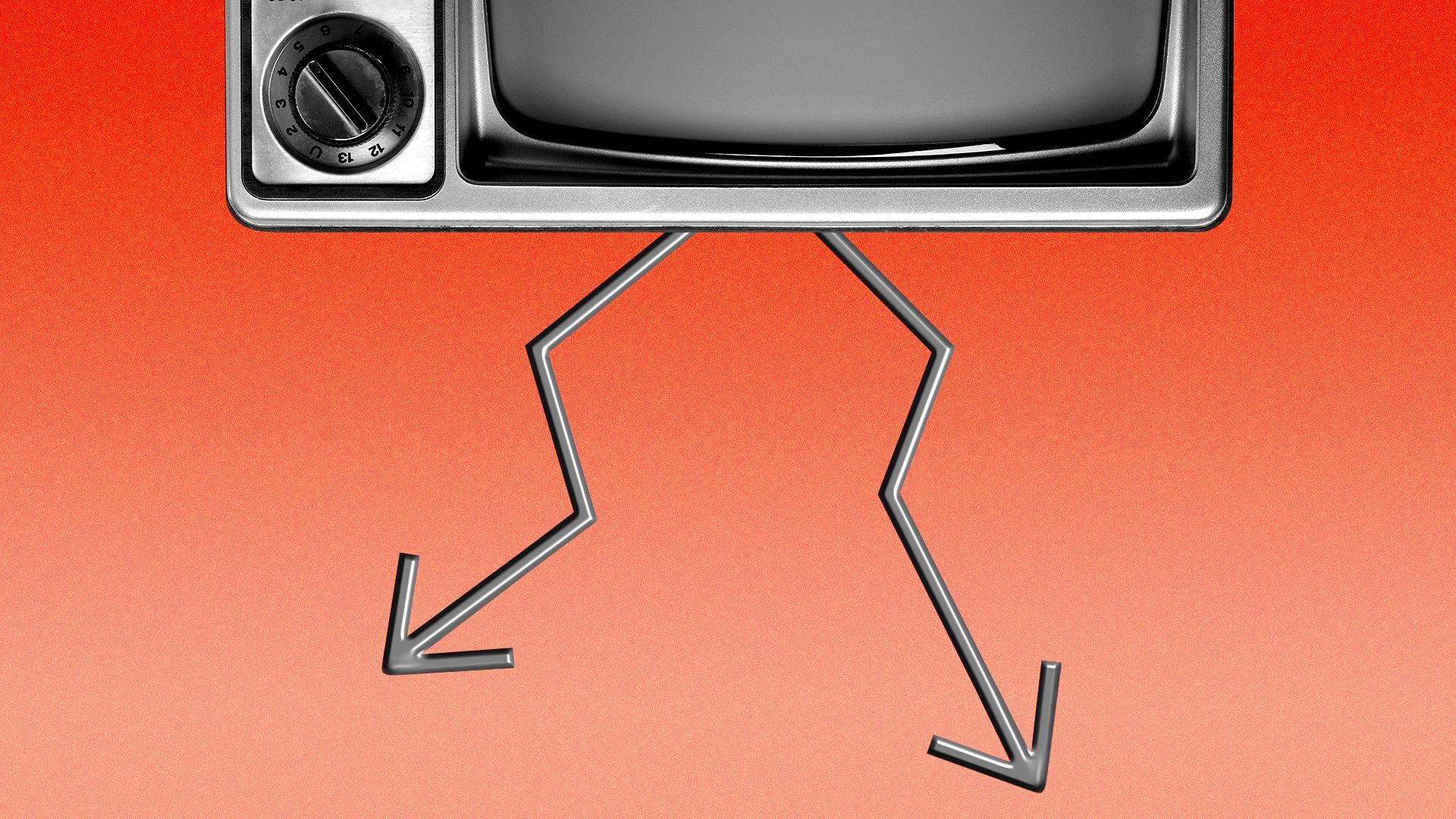 Illustration of an upside down television with antennas shaped like downward pointing trend lines 