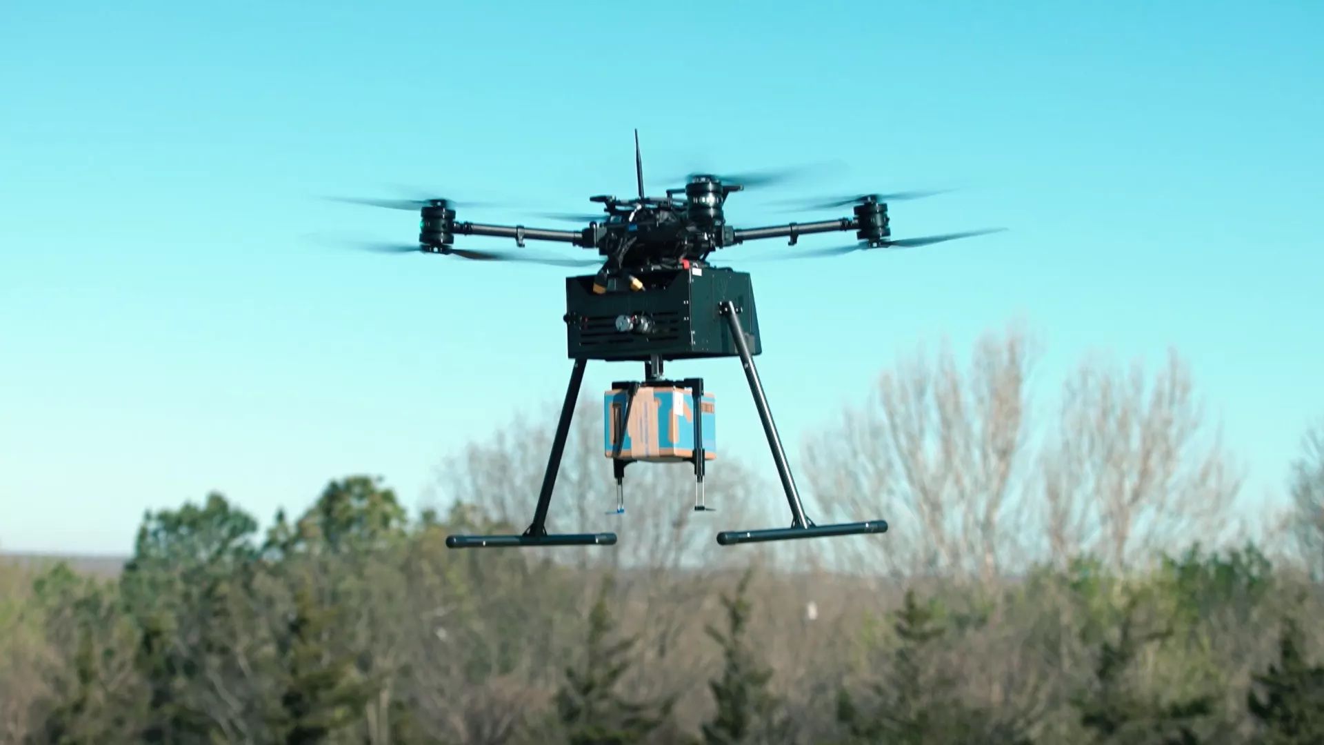 A delivery drone comes in for a landing.