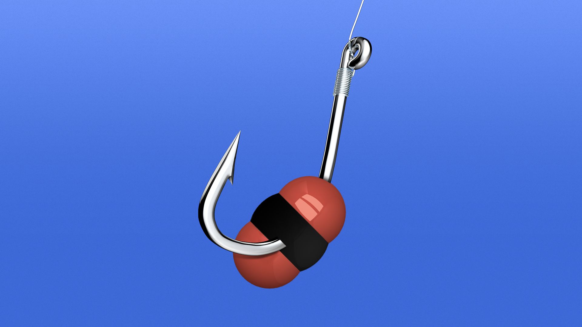Illustration of a carbon molecule on a fishing hook