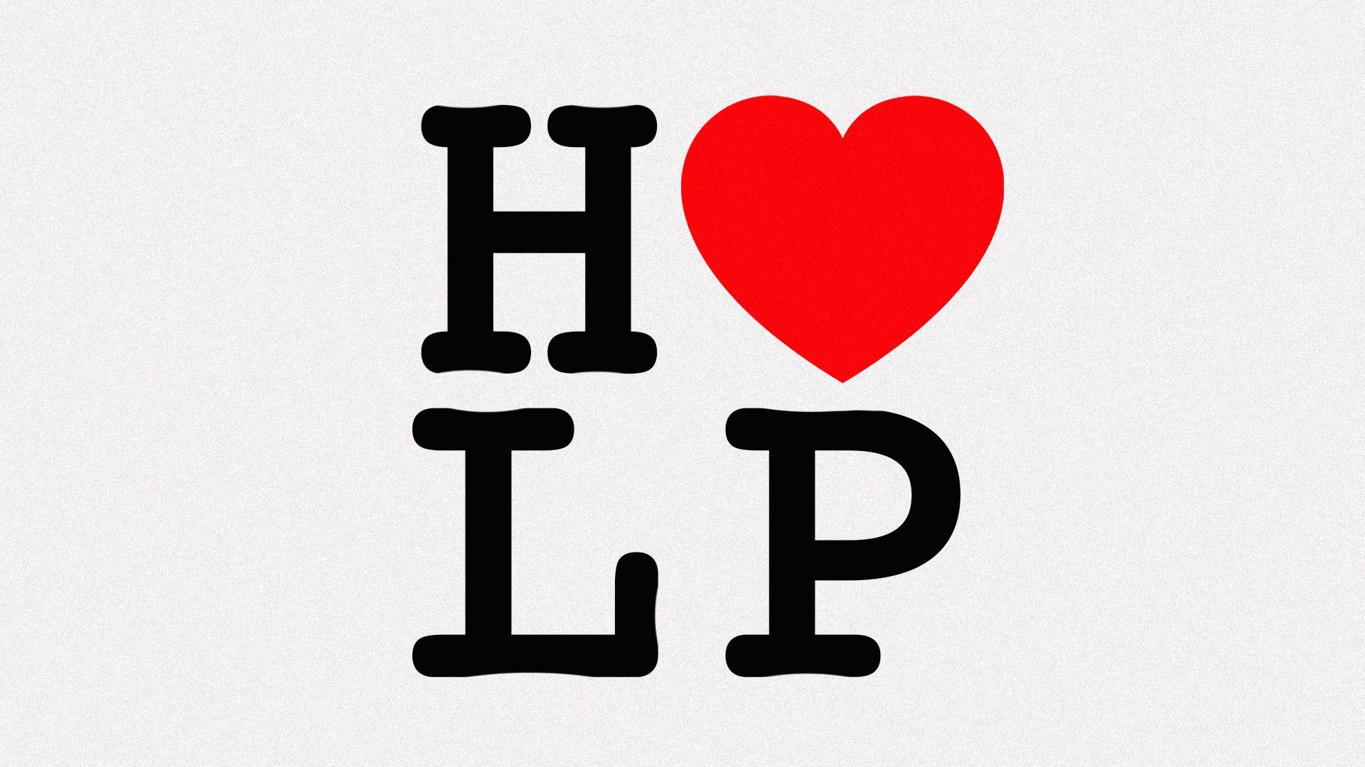 Illustration of the I Love NYC logo reading "help"