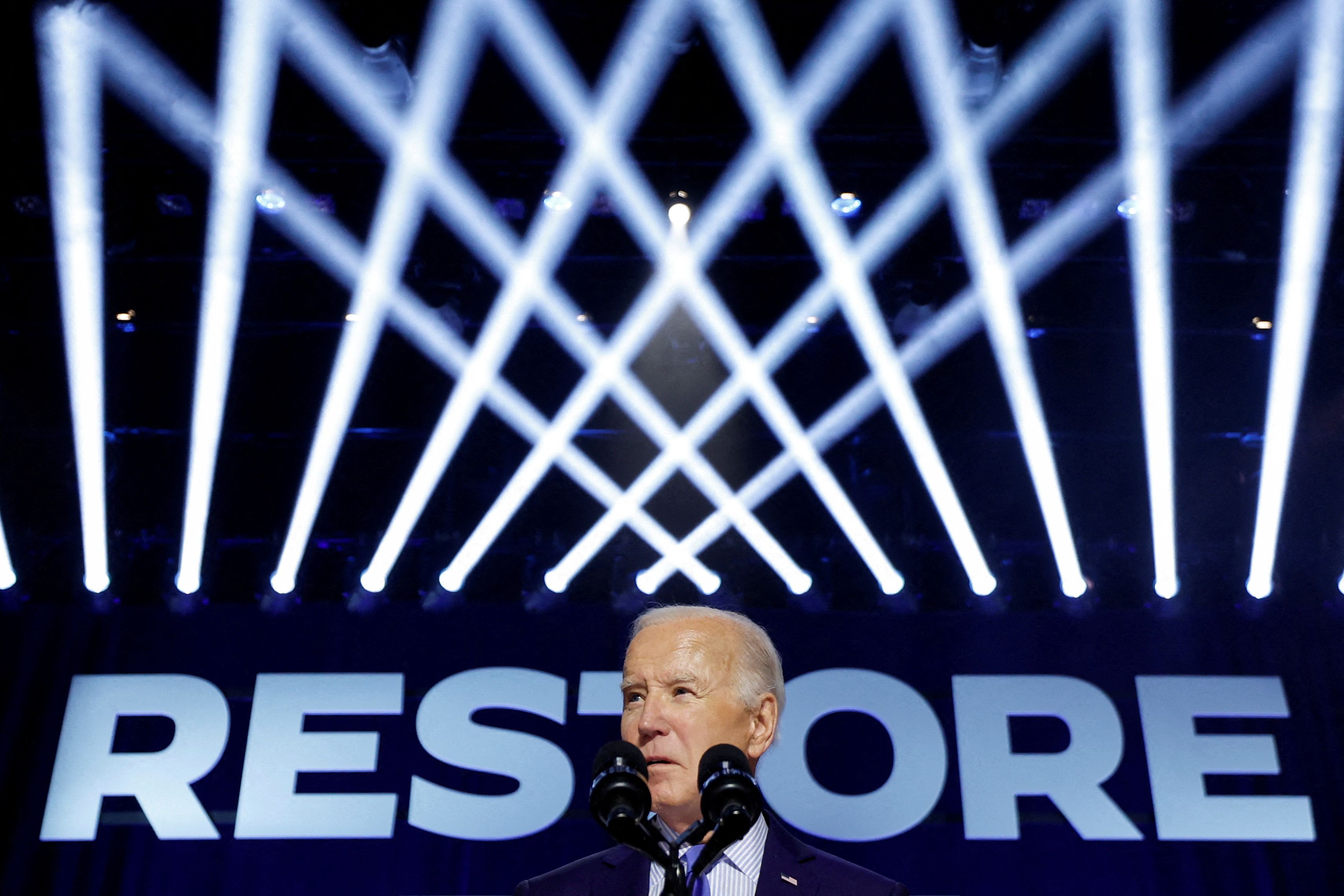 President Biden delivers remarks at a campaign rally in Manassas, Va., yesterday.