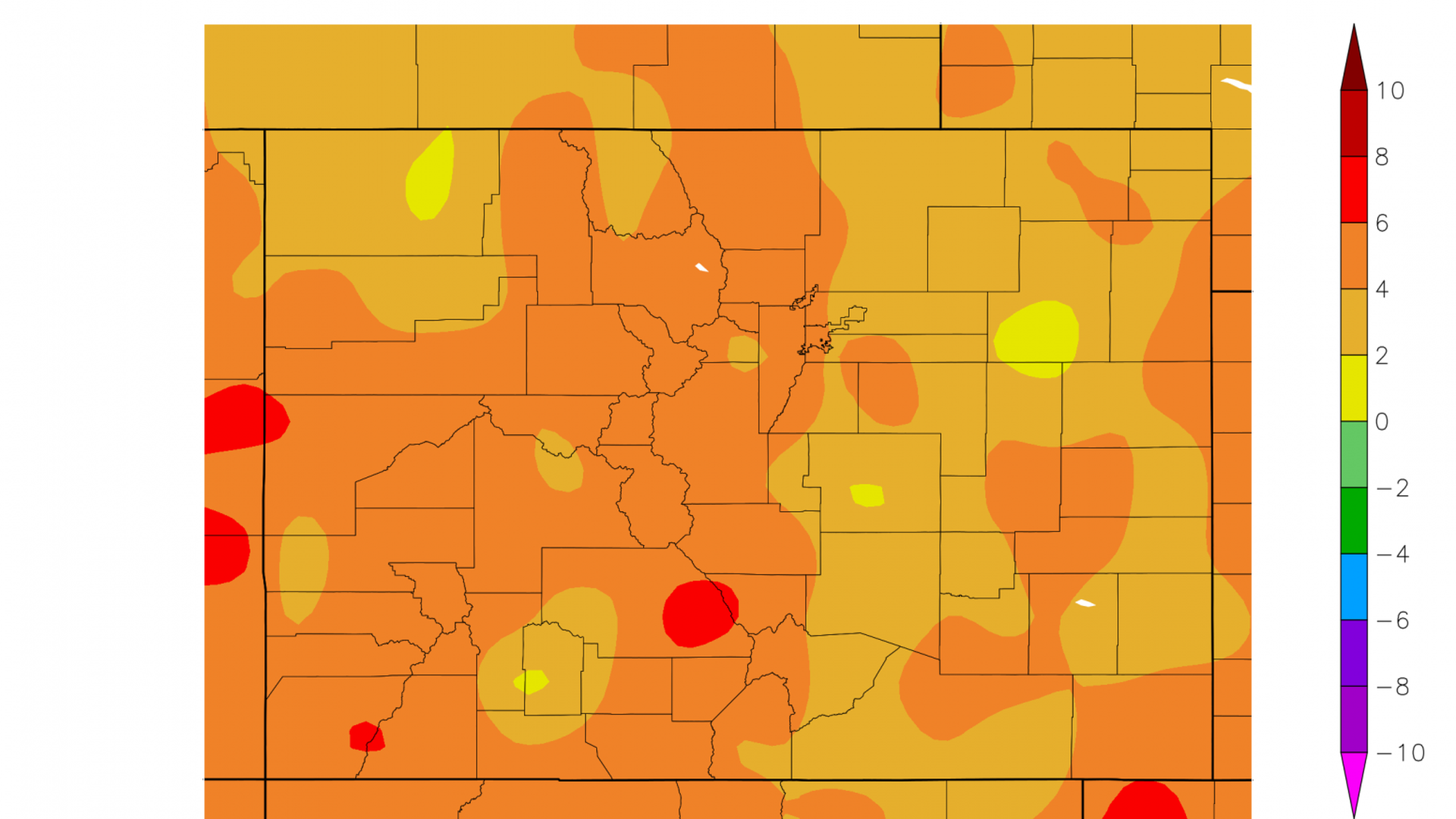 A map showing the deviation from normal temperatures in August. Image: Courtesy of the National Weather Service