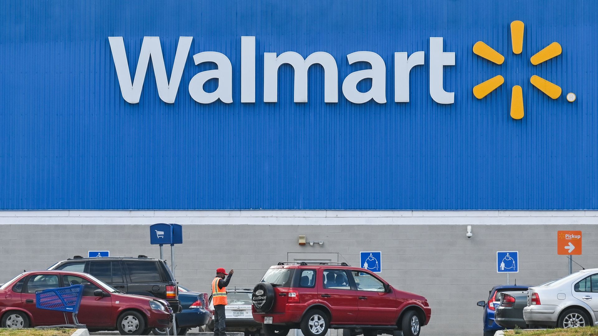 The outside of a Walmart store.