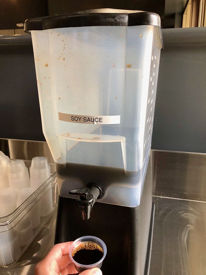 soy sauce container at rockin roll sushi in charlotte