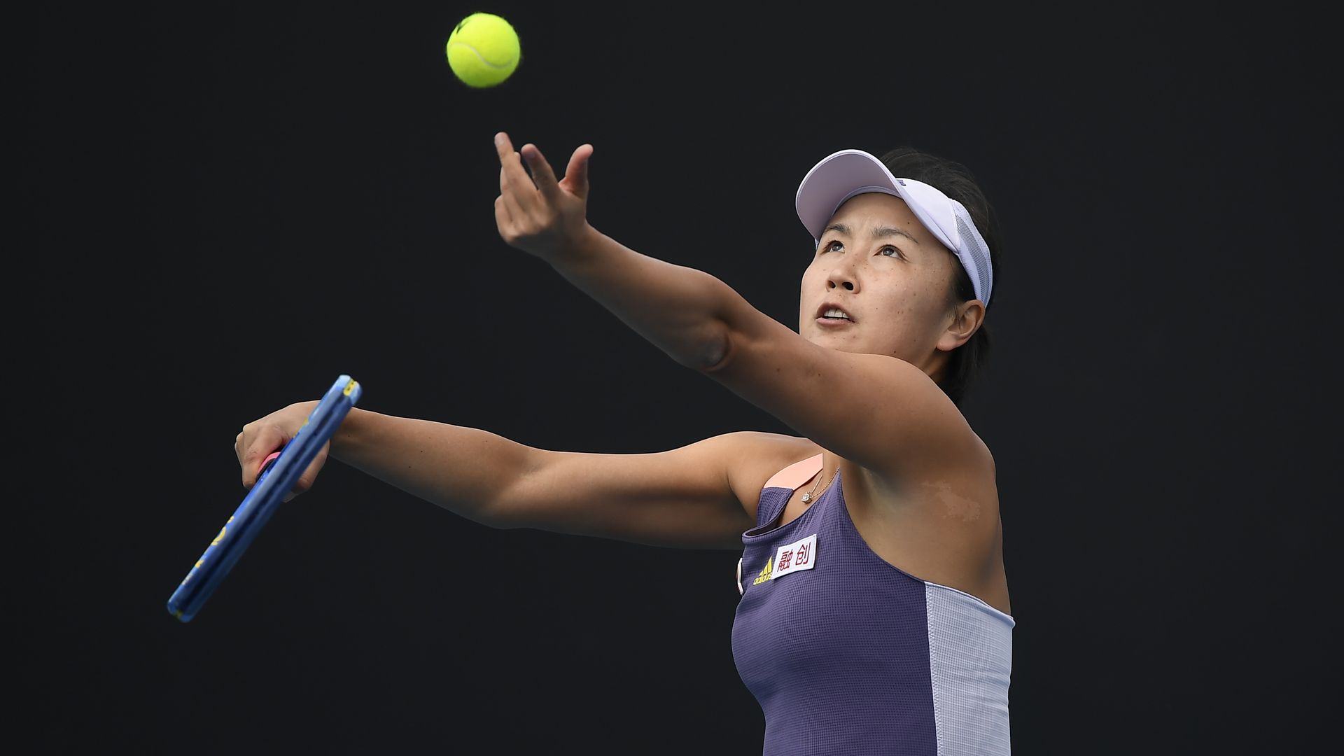  Shuai Peng of China in action during a Women's Singles first round match at the 2020 Australian Open at Melbourne Park on January 21, 2020 in Melbourne, Australia.